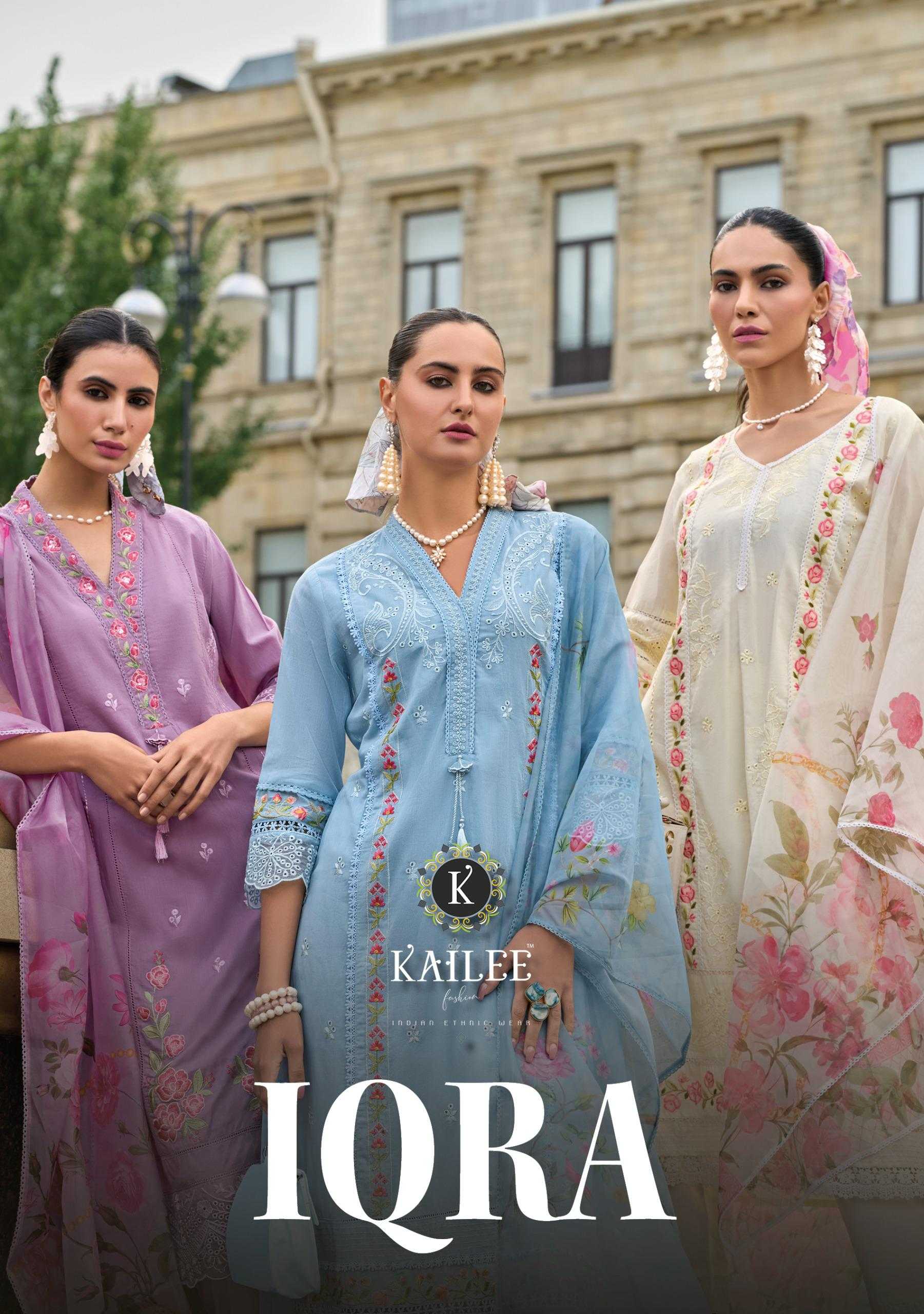 kailee fashion iqra hit design a line style premium cotton hand work fully stitch big size 3pcs dress