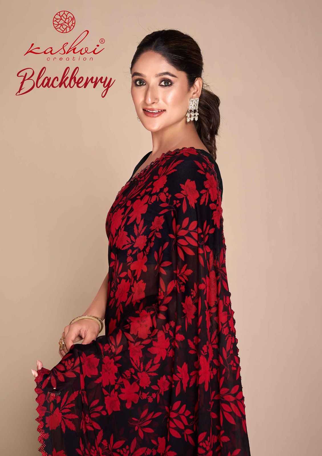 kashvi creation blackberry 1001-1008 series fany georgette with swarovski work saree 