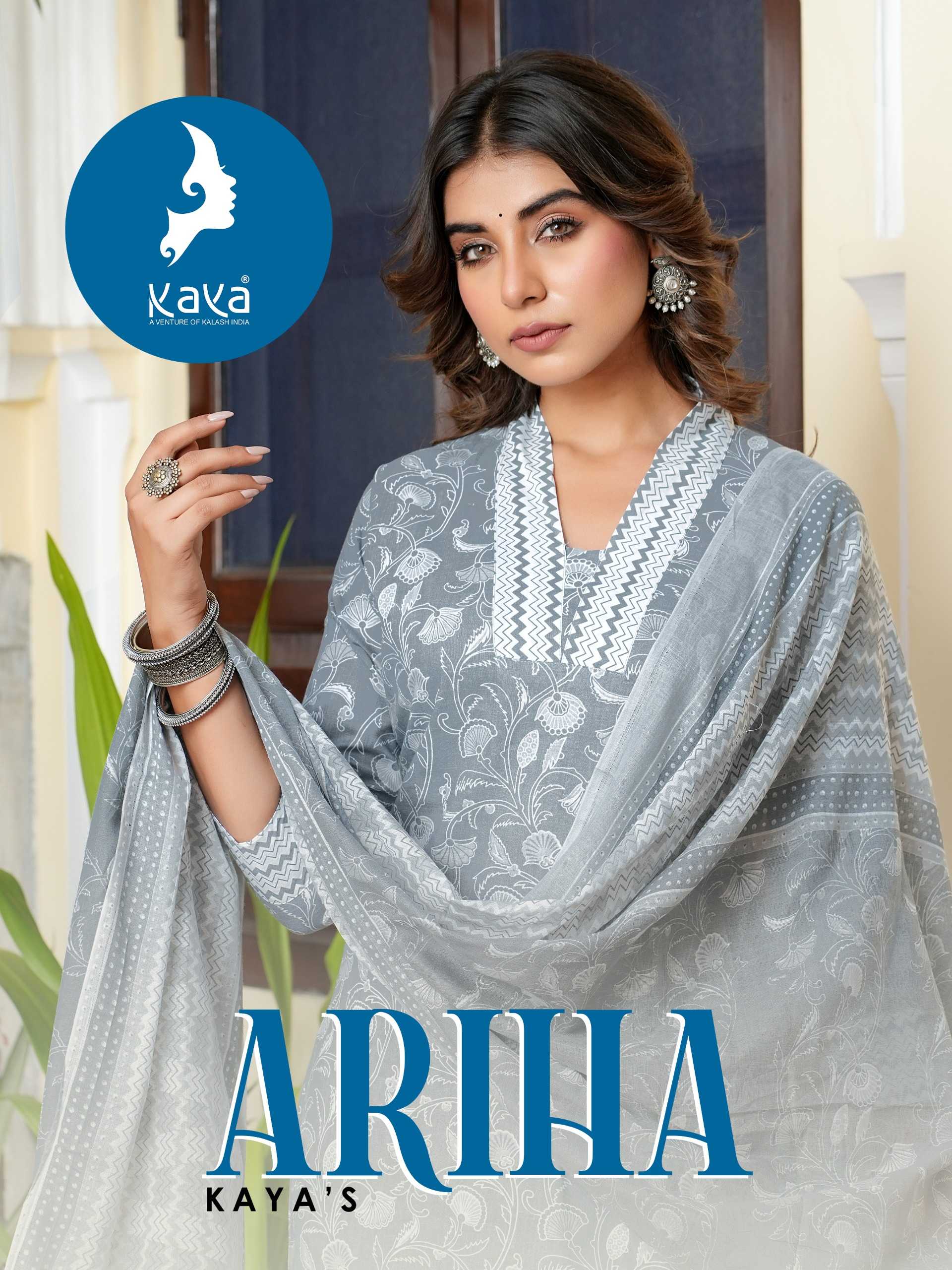kaya presents ariha readymade cotton pretty look straight cut big size 3 pcs dress 