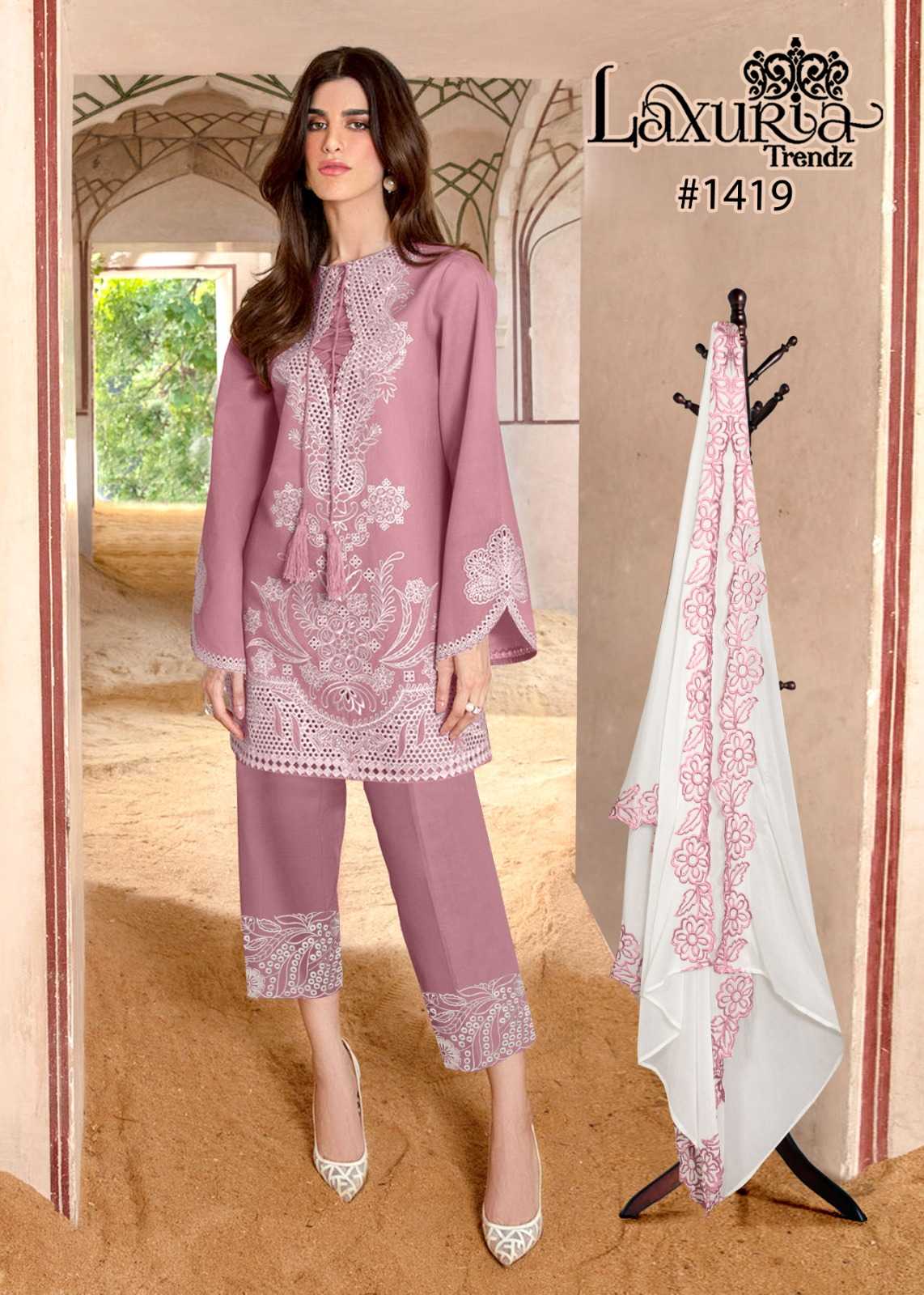 laxuria trendz 1419 cotton satin tunic style kurti pair dupatta readymade catalog 