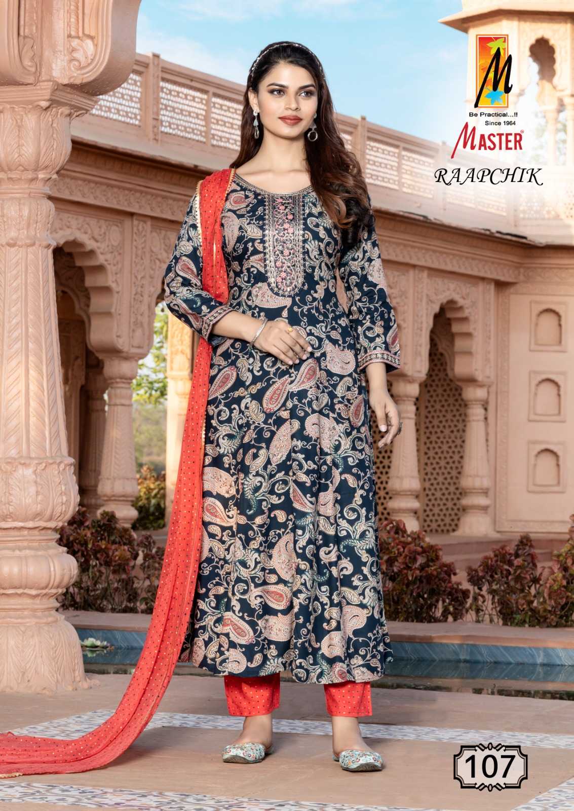 master presents raapchik designer anarkali style rayon readymade kurti pant dupatta  