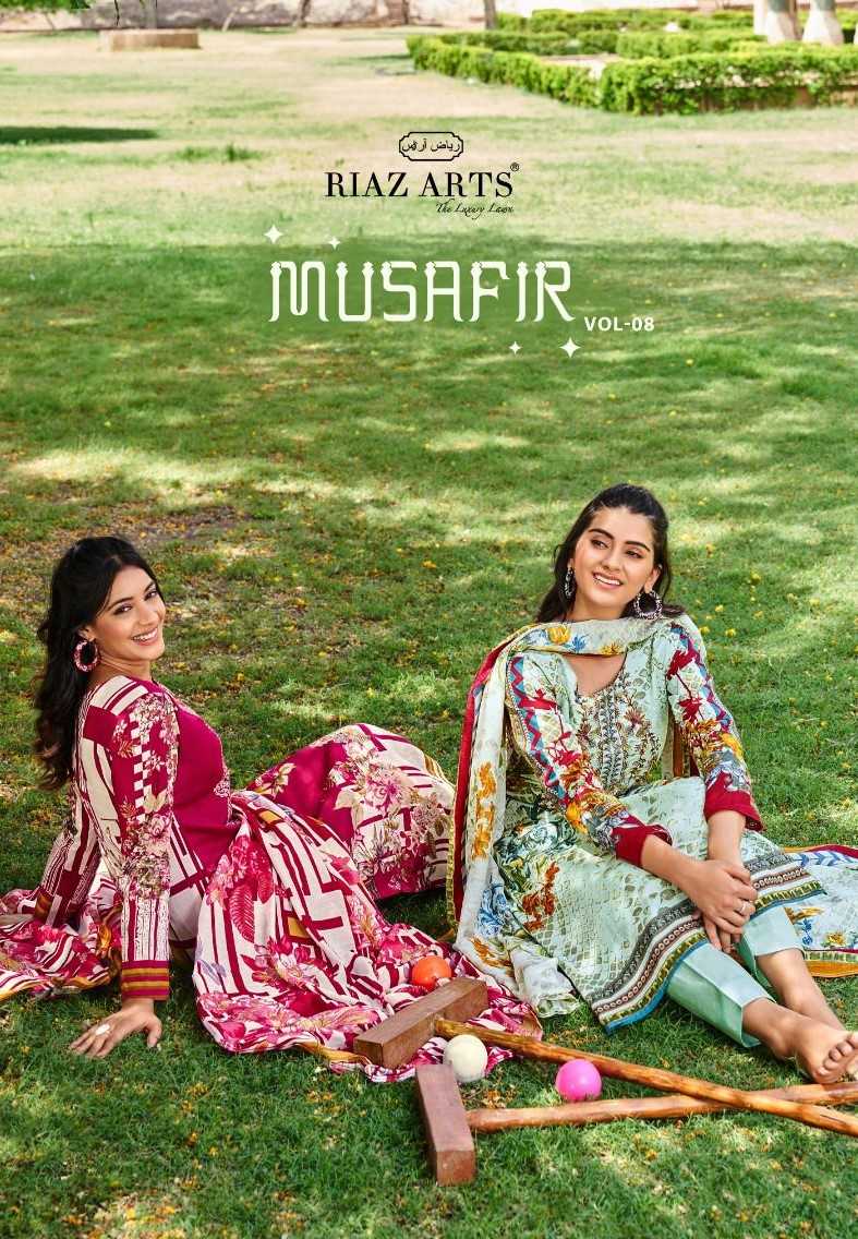 musafir vol 8 by riaz arts 3501-3506 series lawn neck work pakistani festive 3pcs dress