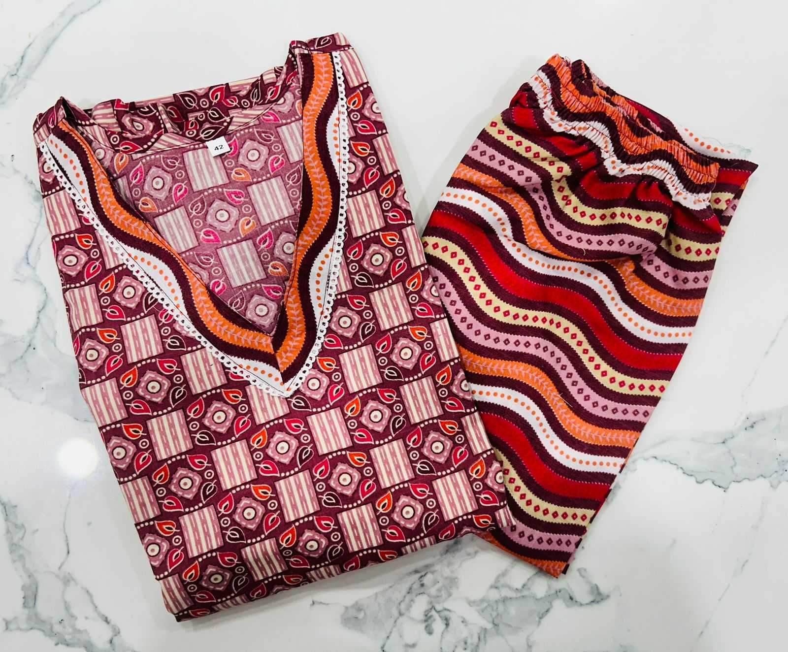 pr heritage slub fully stitch cotton comfortable printed big size kurti with pant collection 