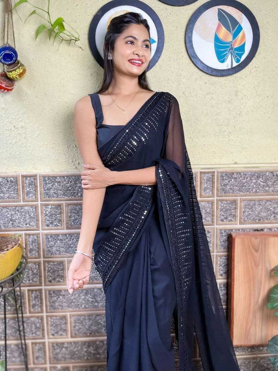 pr kc 744 georgette adorable design sequence work saree with blouse 