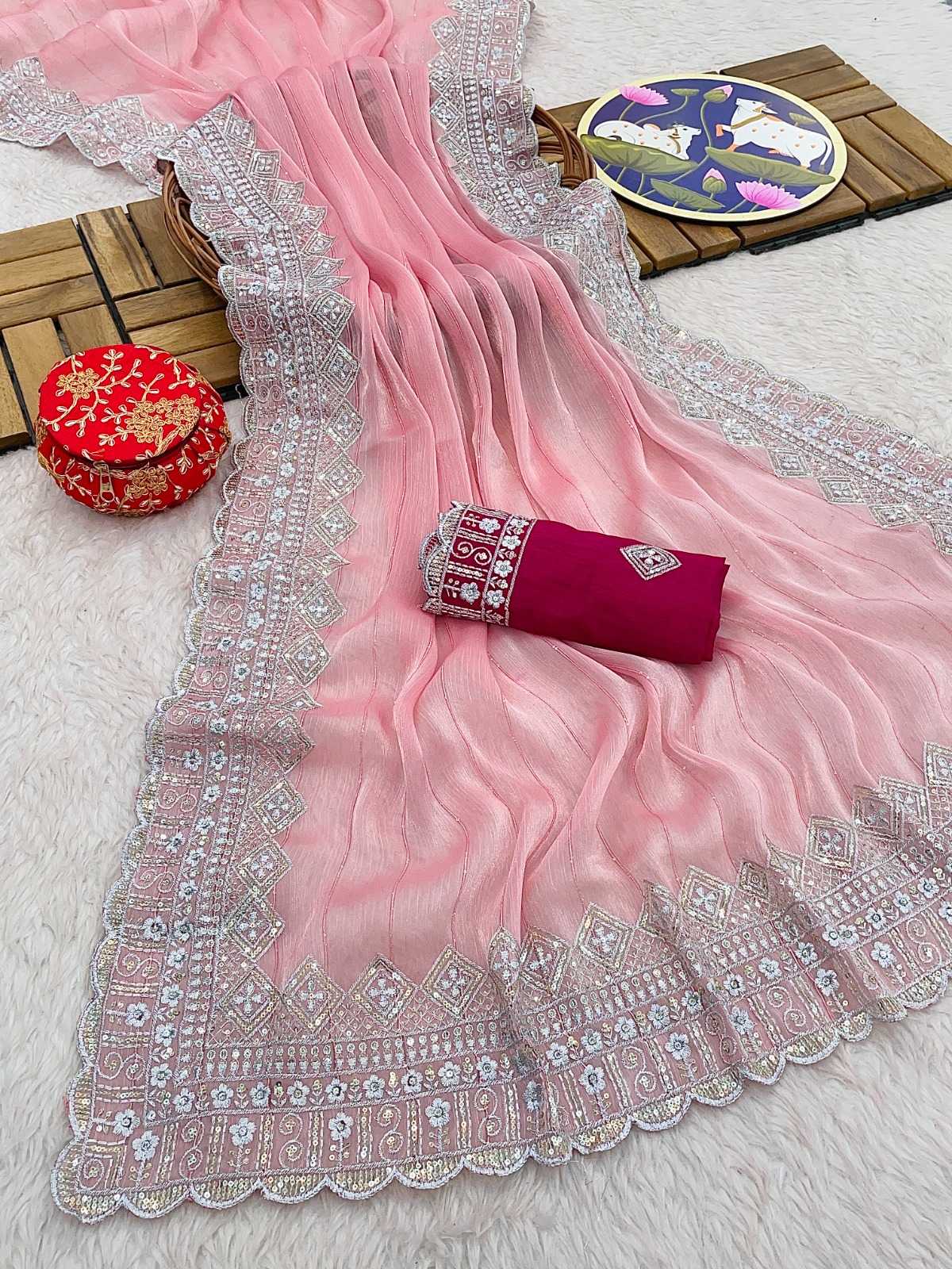 pr kc 828 new trendy burburry zari work stylish sequence work saree with blouse 