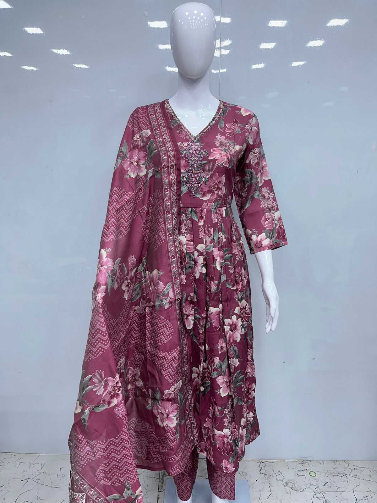 pr modal chanderi piroi readymade latest design casual wear mirror work flair salwar kameez