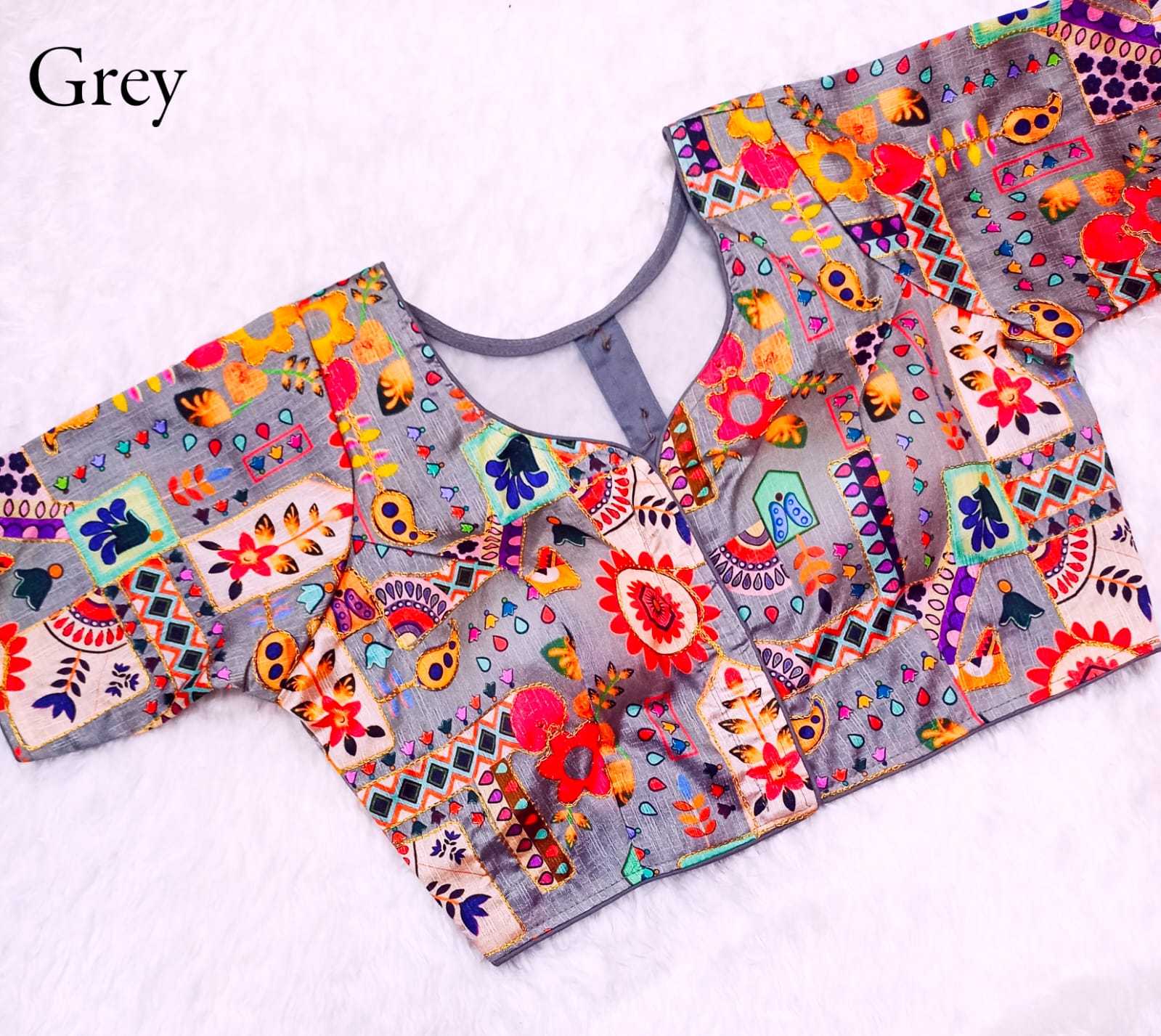 pr position print back botton fully stitch phantom silk floral design blouse exports 