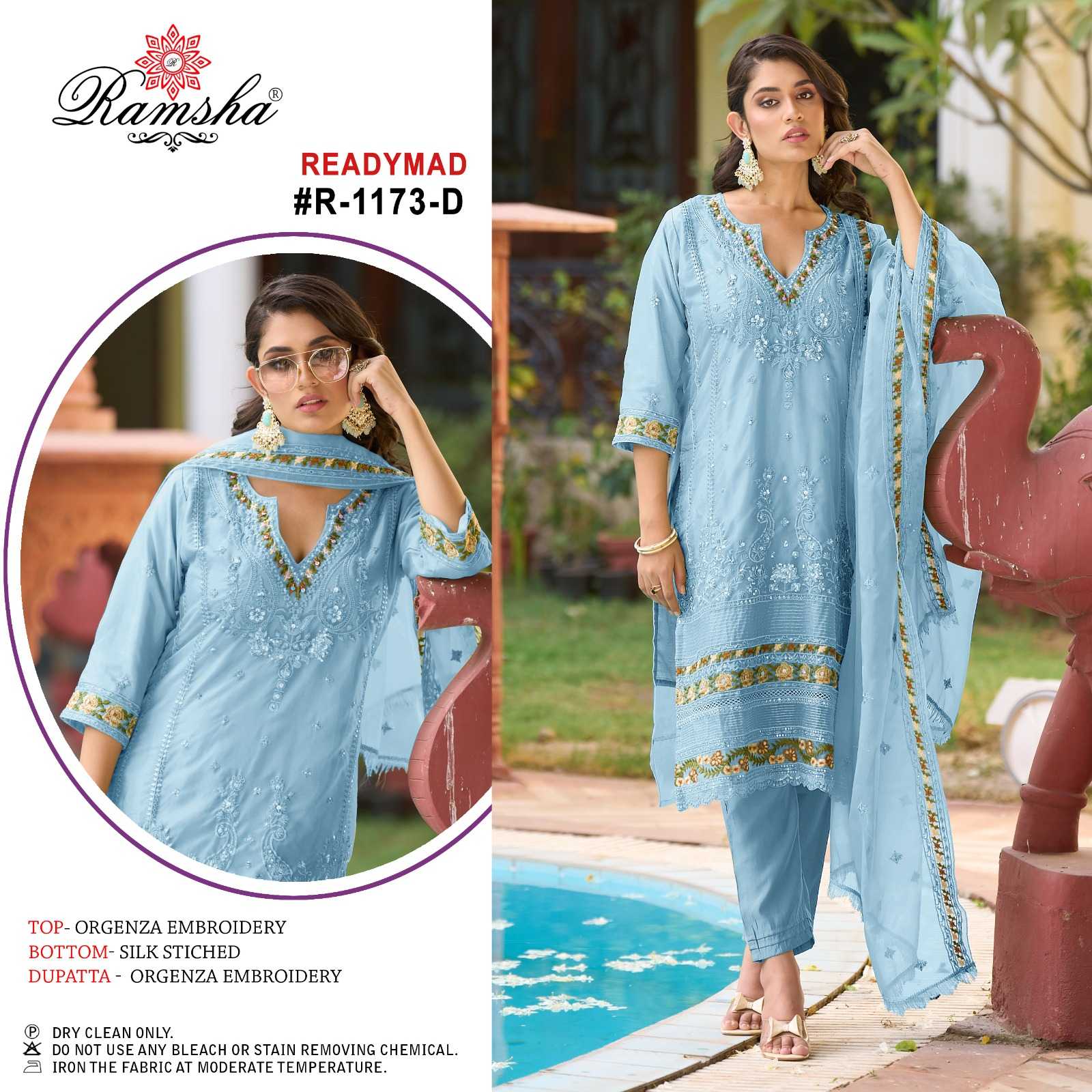 r1173 by ramsha full stitch fancy organza embroidery work pakistani salwar kameez 