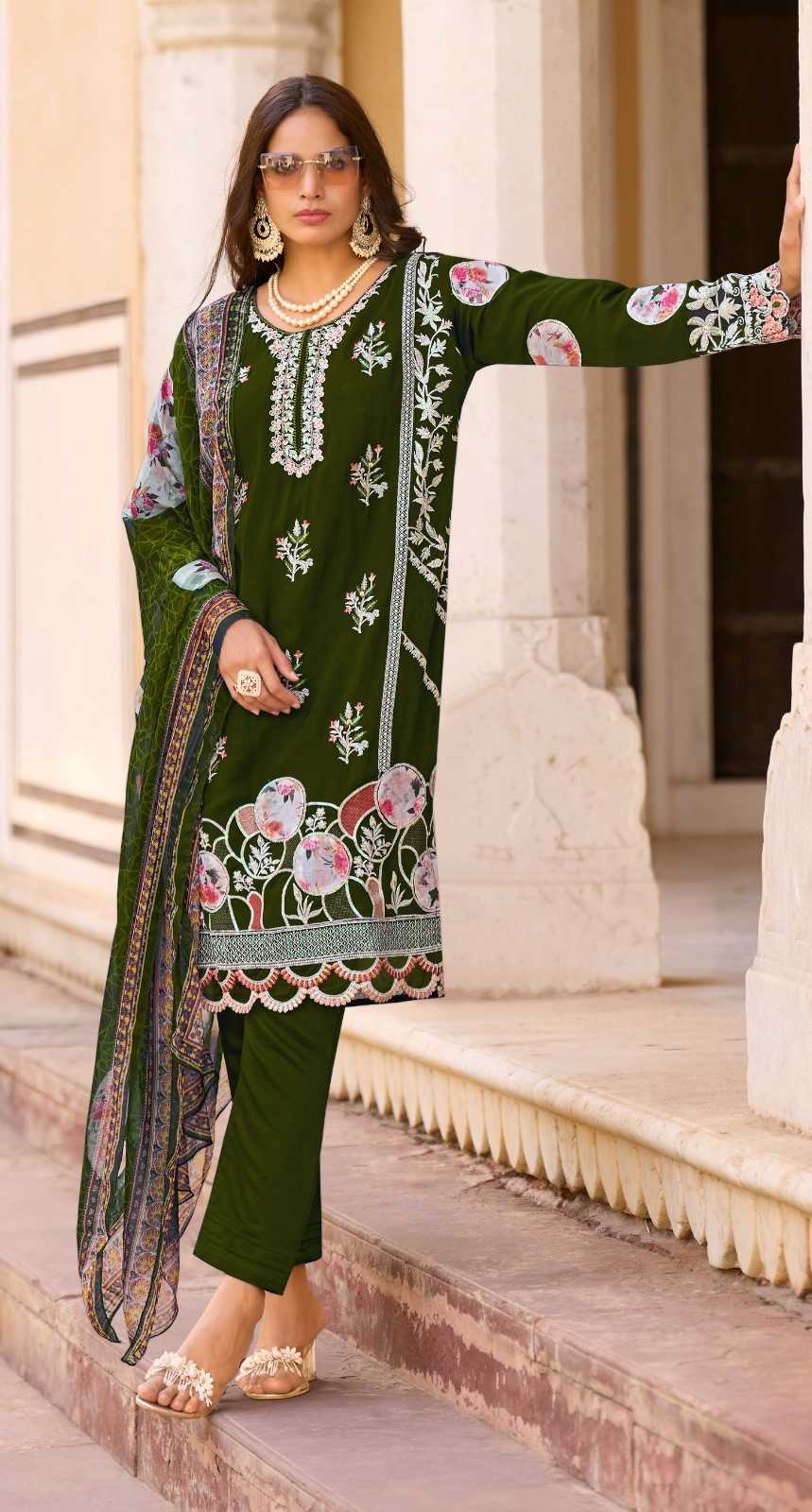 ramsha 1154 fancy georgette readymade embroidery simple design pakistani kurti pant dupatta 
