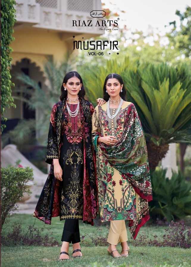 riaz arts presents musafir vol 6 lawn pakistani embroidery neck daily wear salwar suit
