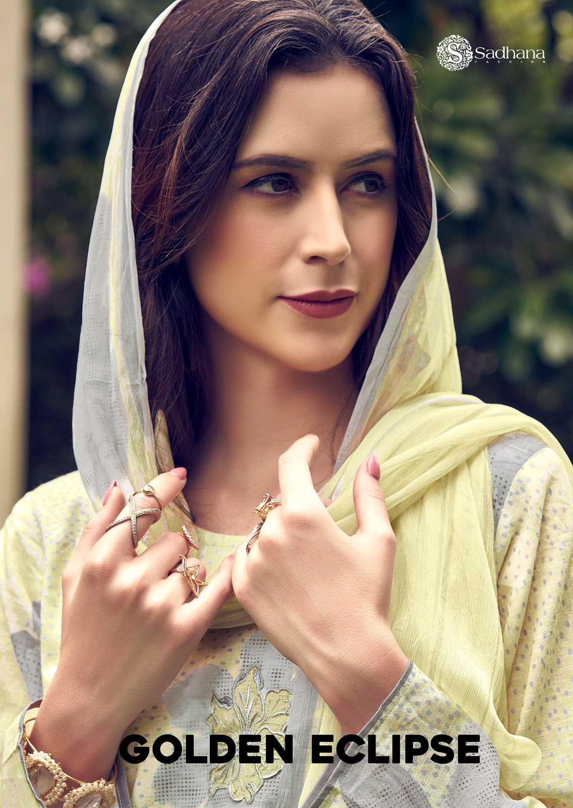 sadhana fashion golden eclipse modern pakistani digital print dress material 