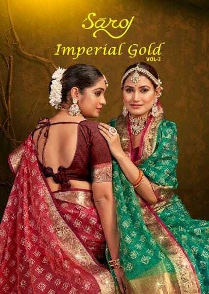 saroj imperial gold vol 3 adorable design khadi organza saree wholesaler 