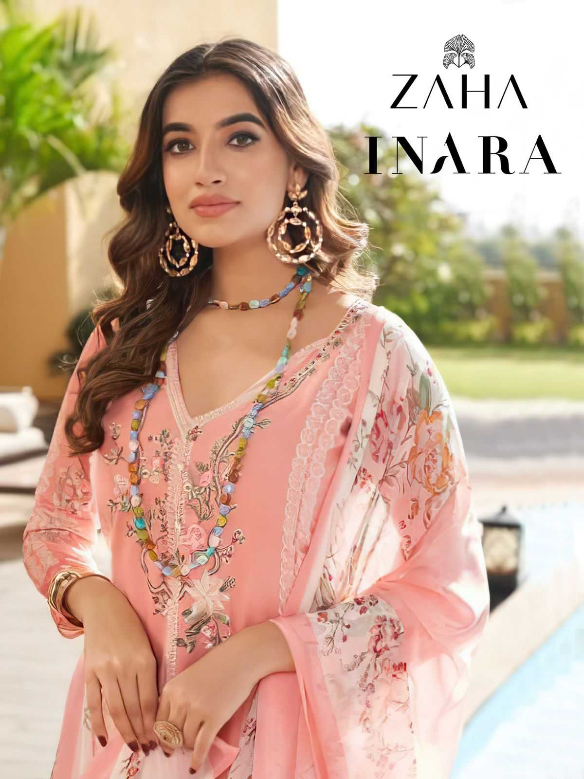 zaha inara vol 1 launch cotton embroidery modal pakistani kurti pant dupatta material 