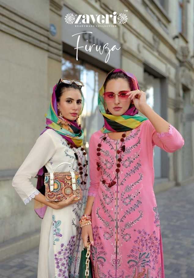 zaveri firuza cotton fashionable design readymade big size pakistani kurti pant with dupatta 