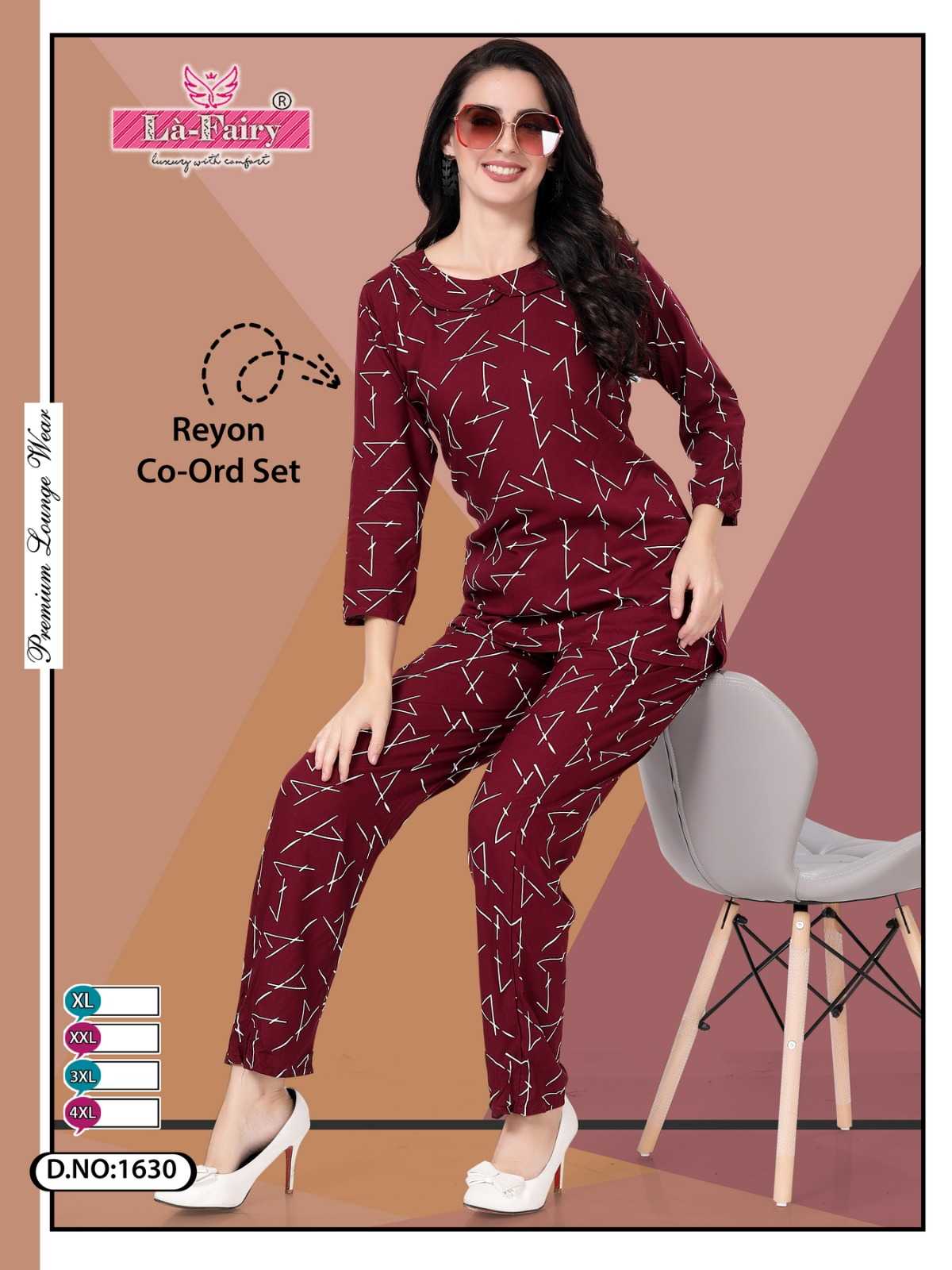 1630 by la fairy rayon pattern airport look big size readymade co-ord set 
