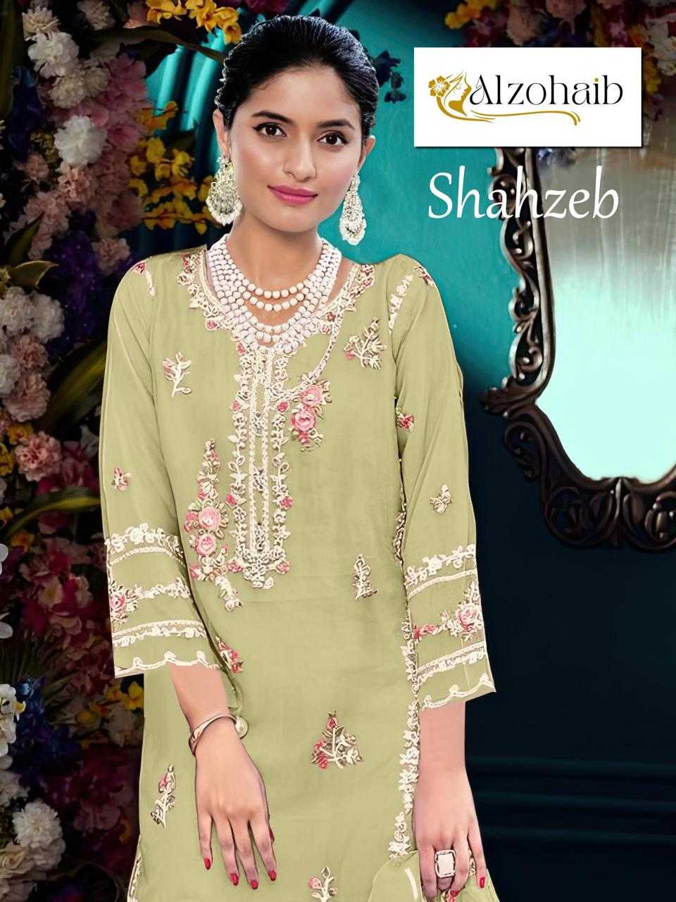 alzohaib shahzeb vol 1 organza embroidery work pakistani salwar suit 