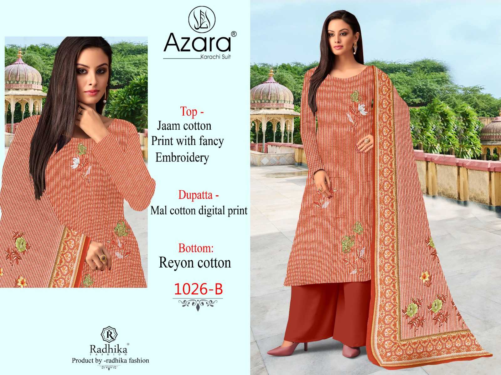 azara design 1026 by radhika fashion jaam cotton unstitch suits