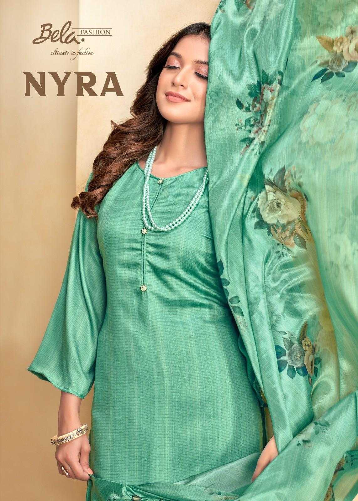 bela nyra silk print designer salwar kameez material