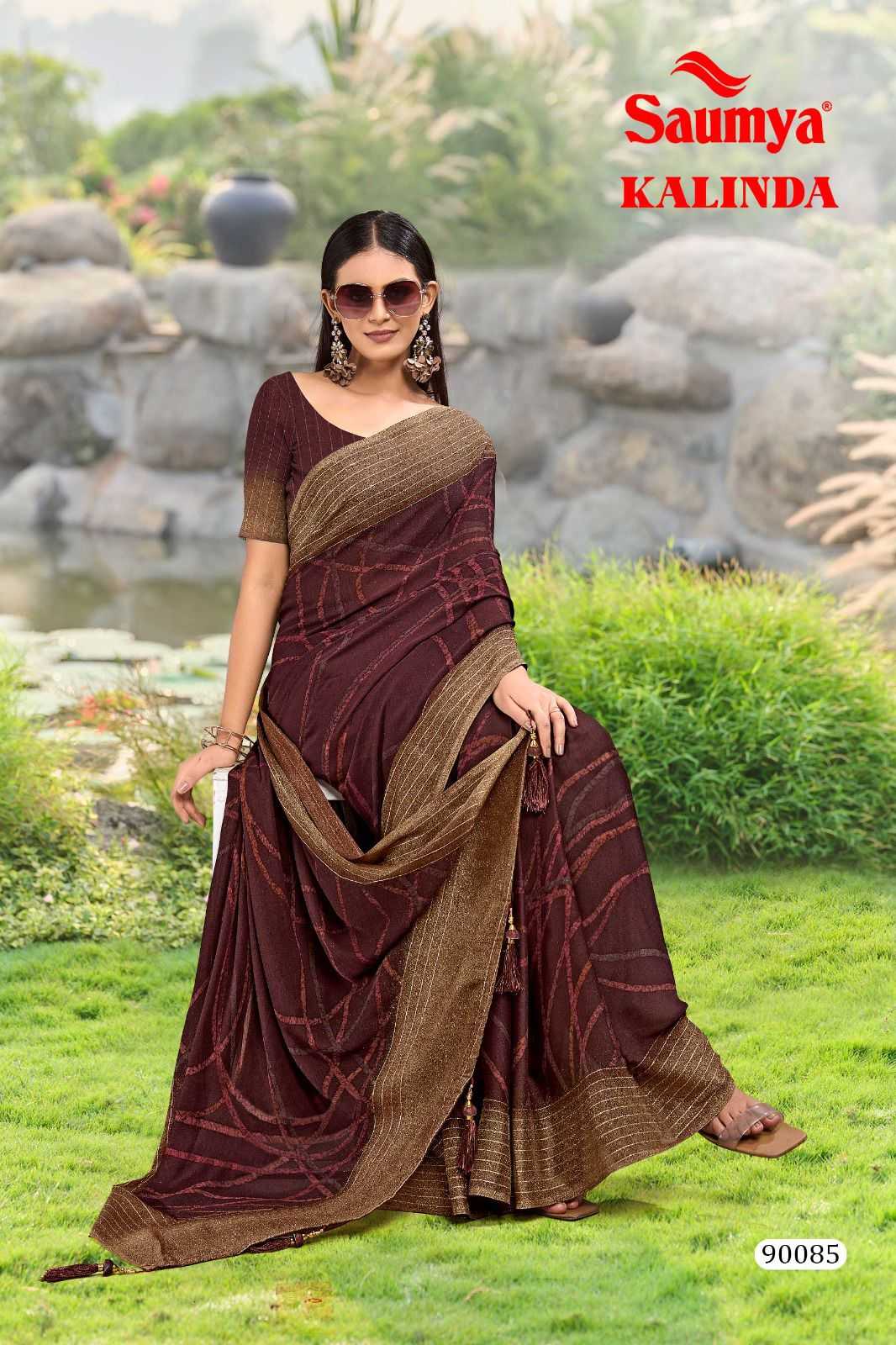 kalinda by saumya dull moss elegant style saree with blouse exports 