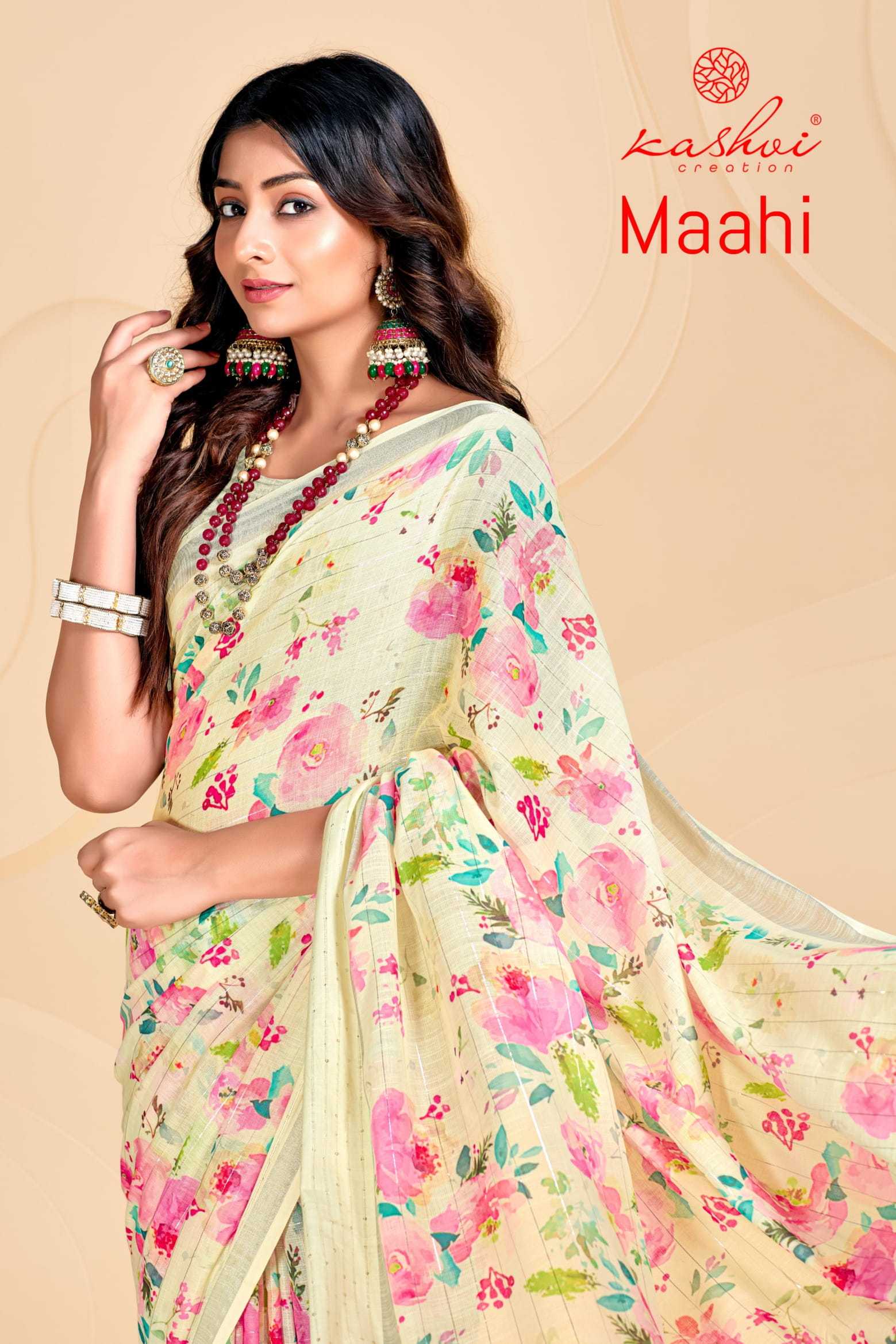kashvi creation maahi unique colour linen weaving pattern saree exports 