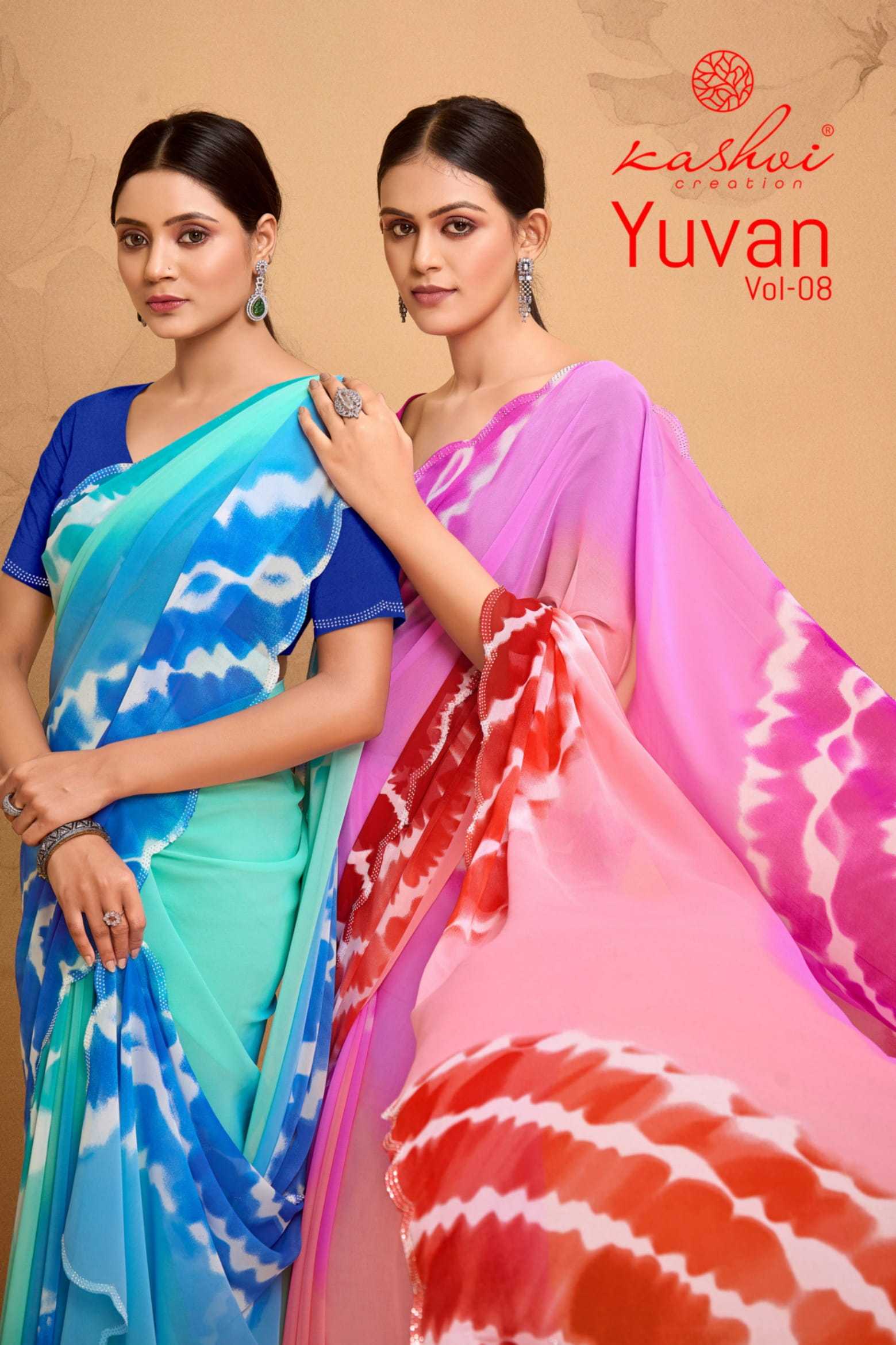 kashvi creation yuvan vol 8 georgette print beautiful saree wholesale