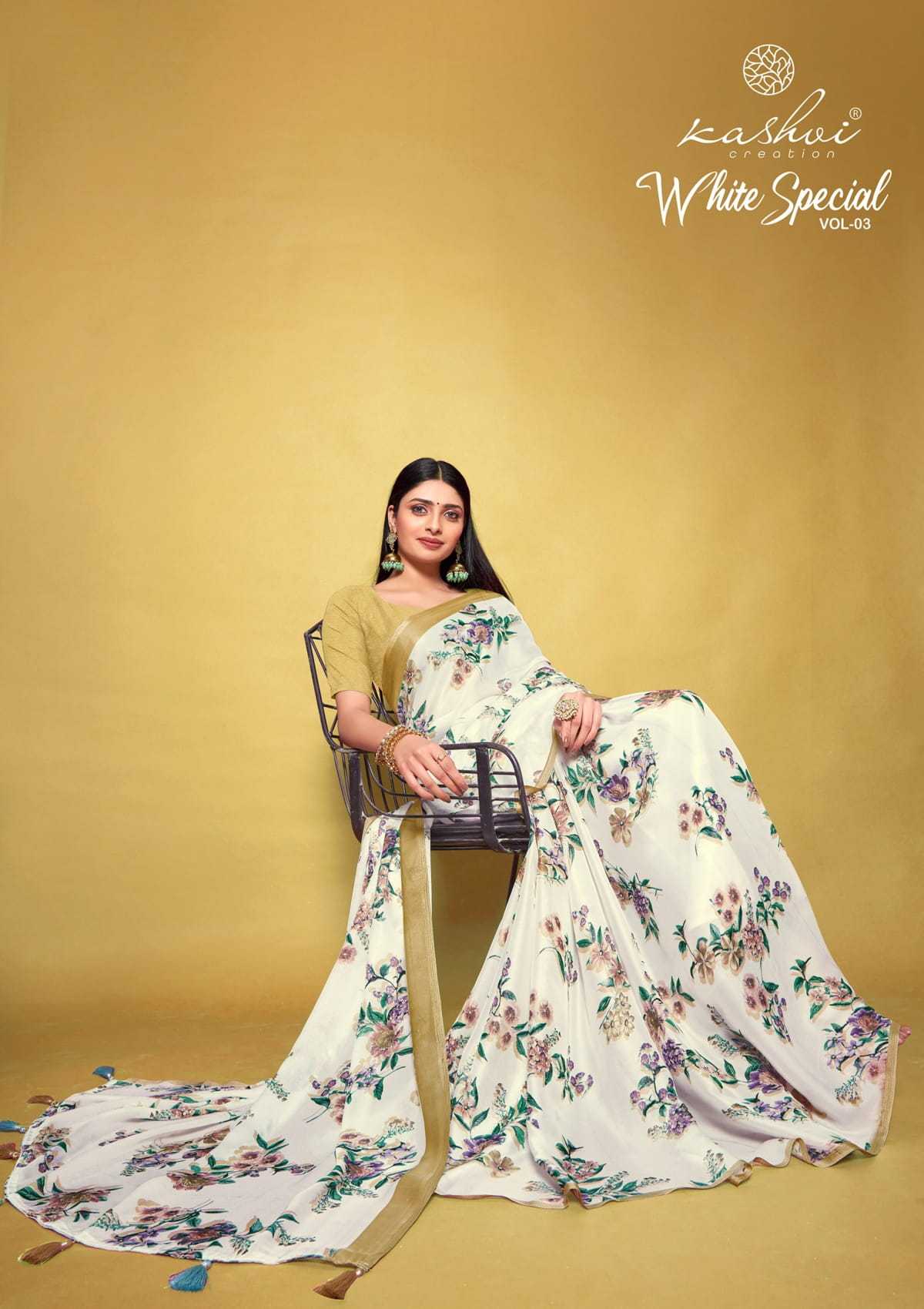 kashvi white special vol 3 designer print saree exports