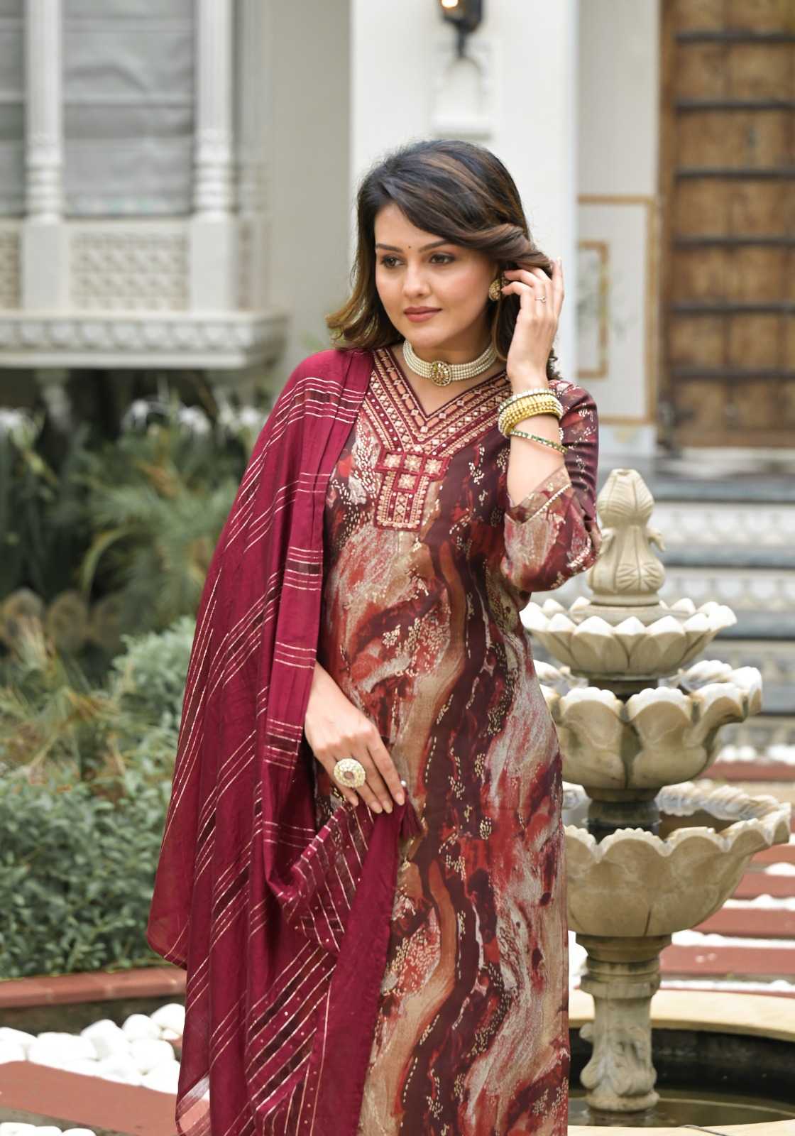 label khoj afgani modal silk stylish embroidery work full stitch 3pcs ladies suit 