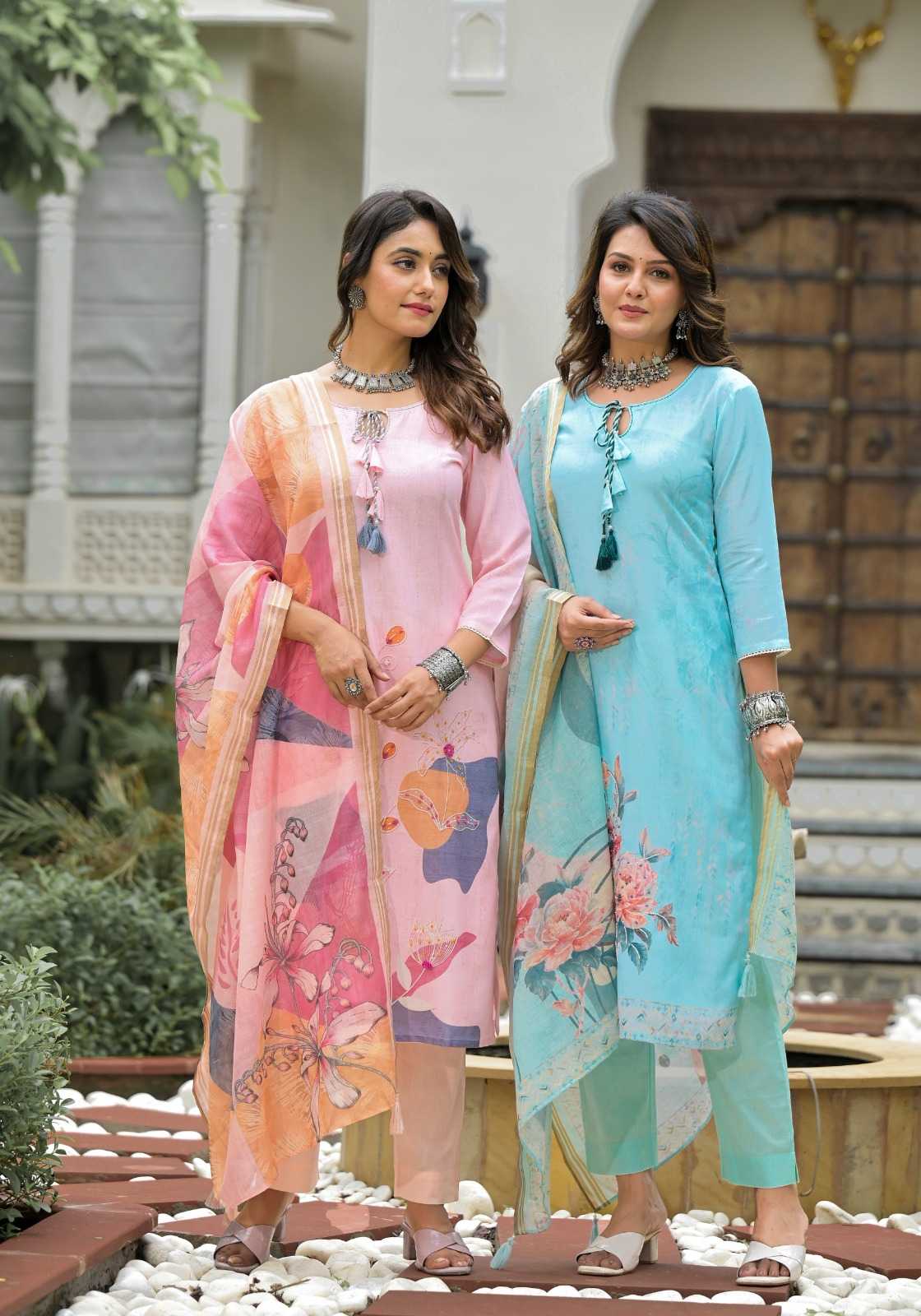 label khoj launch 9751-9752 linen print handwork readymade 3pcs dress