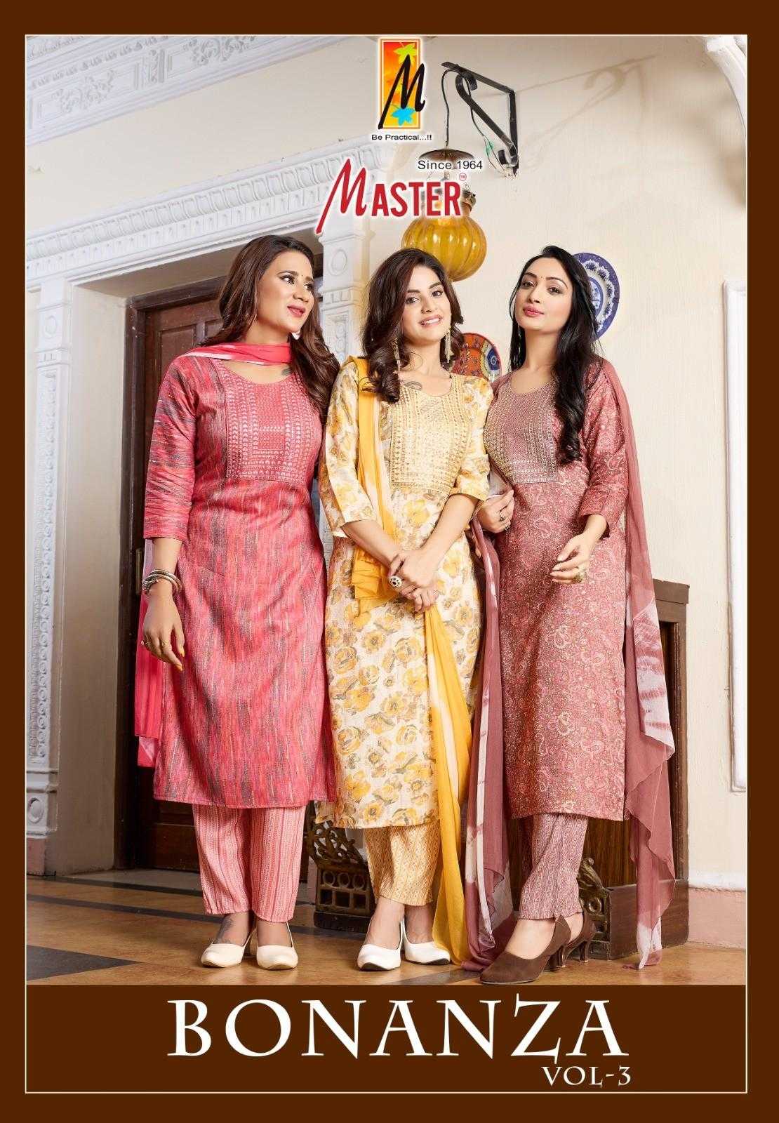 master bonaza vol 3 capsule print elegant style full stitch straight kurti with pant dupatta