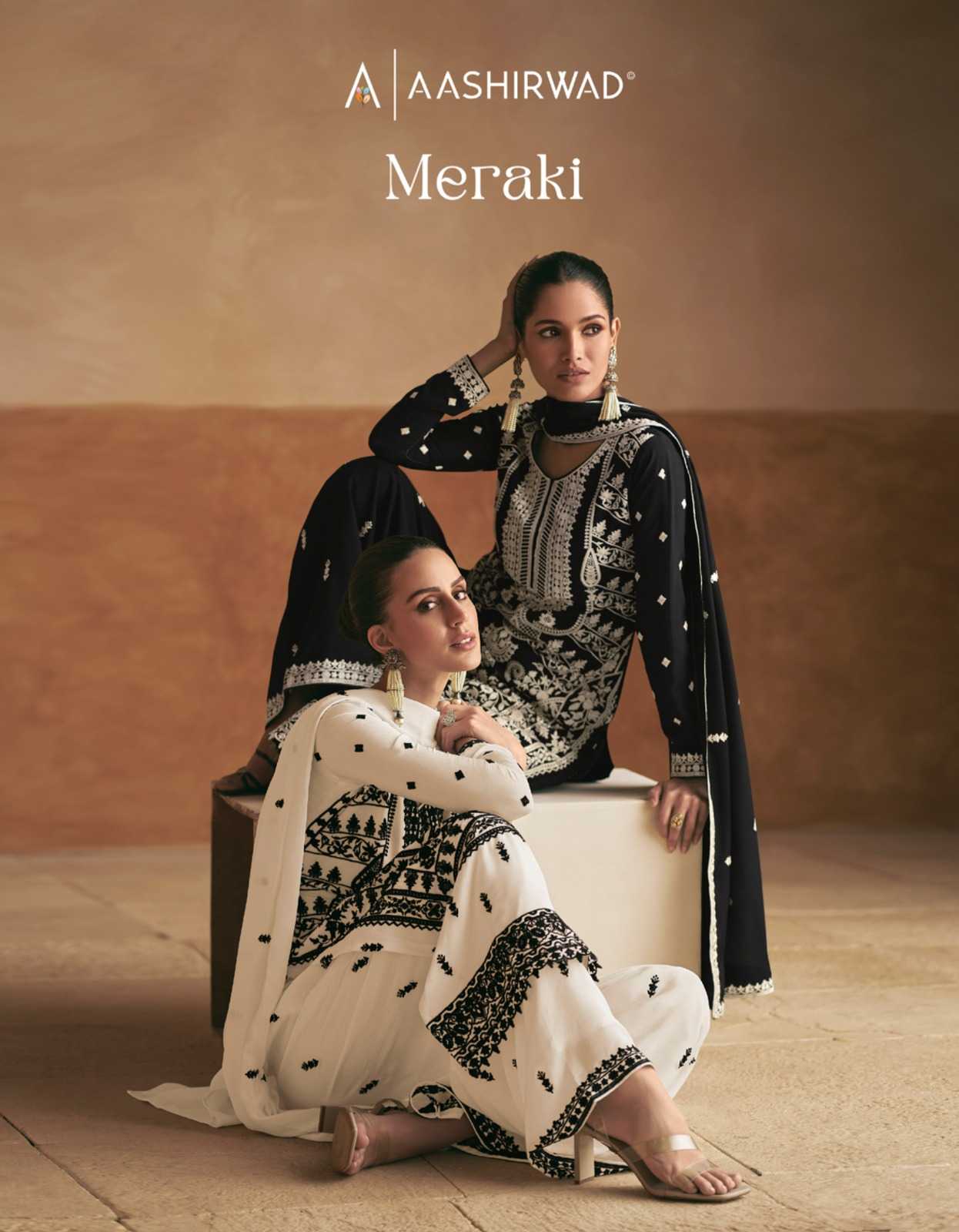 meraki by aashirwad creation fancy chinon silk original pakistani full stitch 3pcs suit 