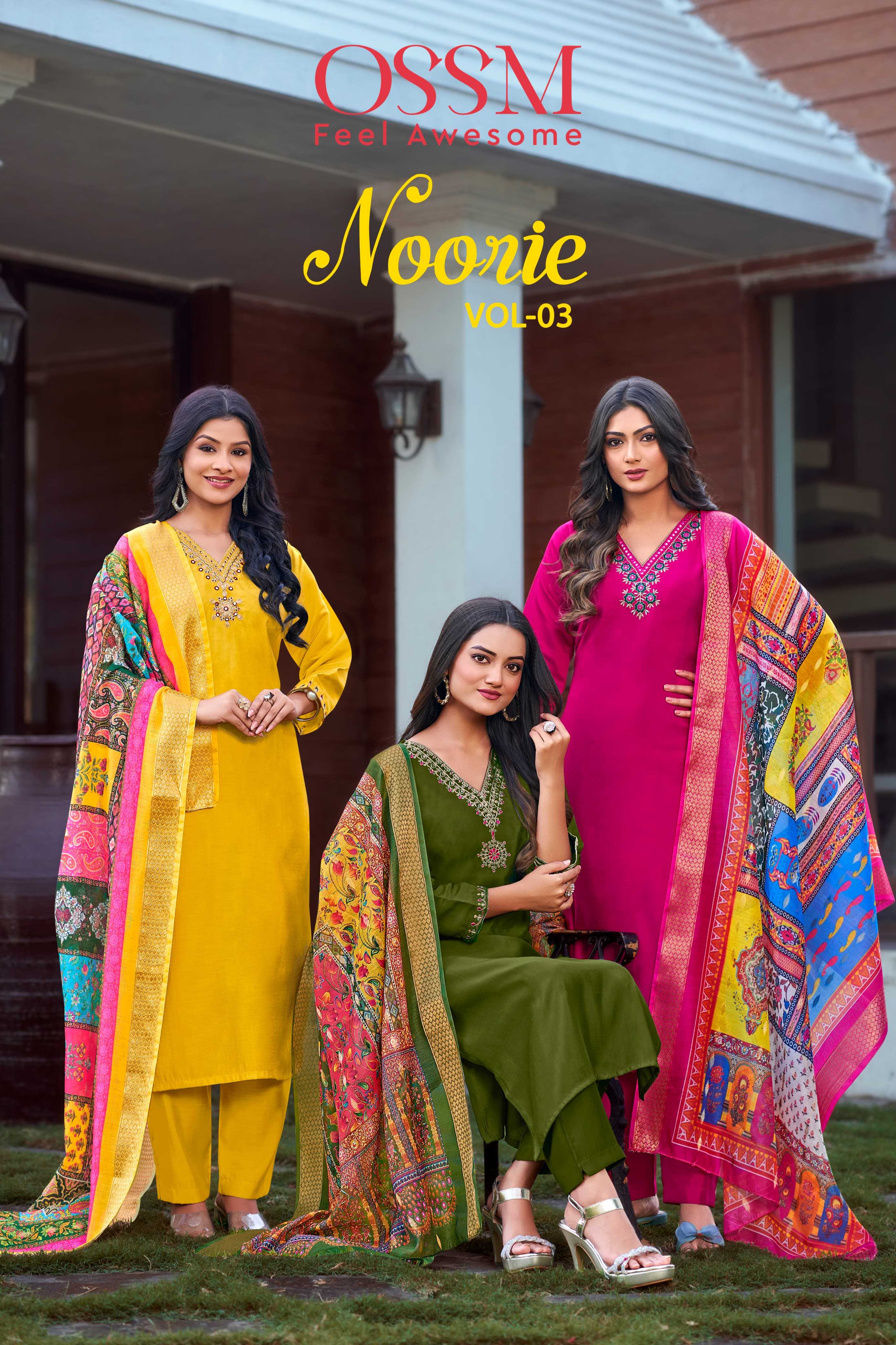 ossm launch noorie vol 3 readymade fancy viscose roman silk salwar kameez 
