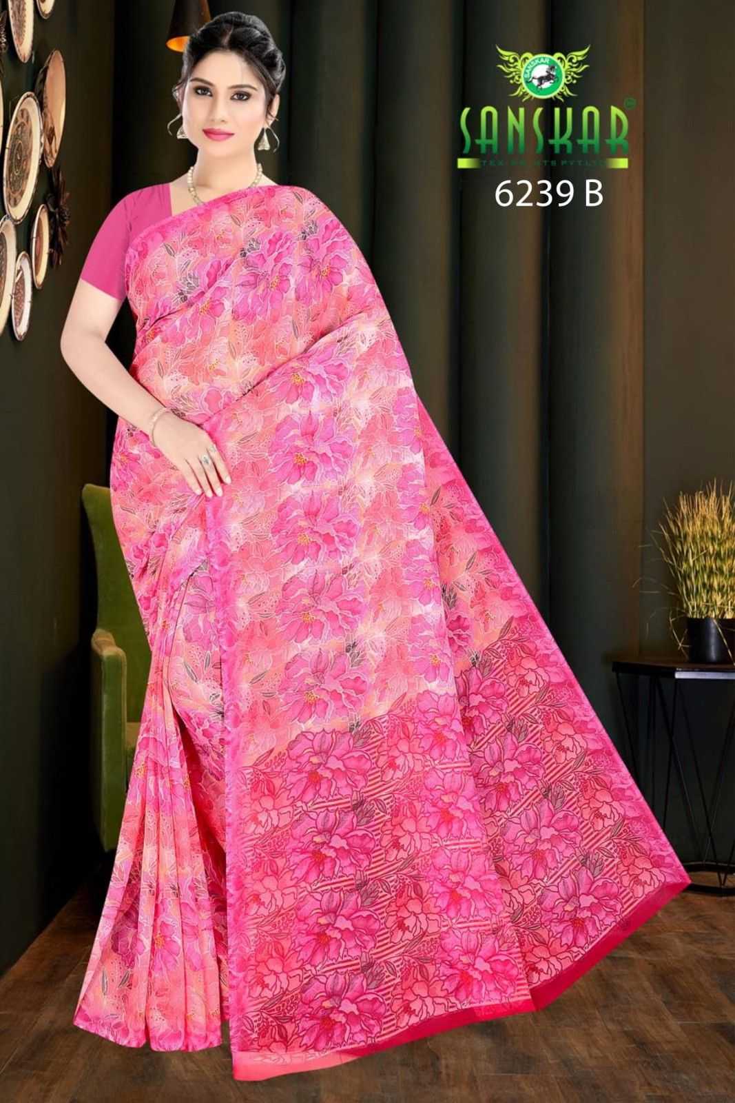 pallavi fgh by sanskar tex prints georgette comfy wear saree wholesaler 