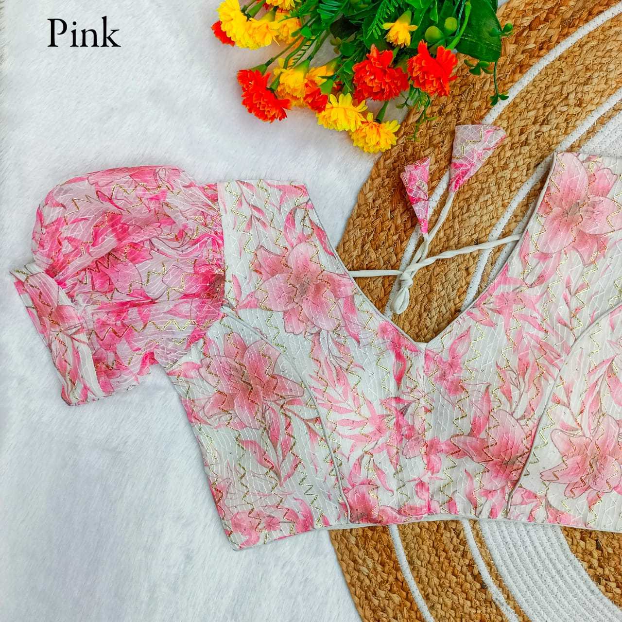 pr organza latest design crosset with gota work balloon sleeves full stitch blouse 