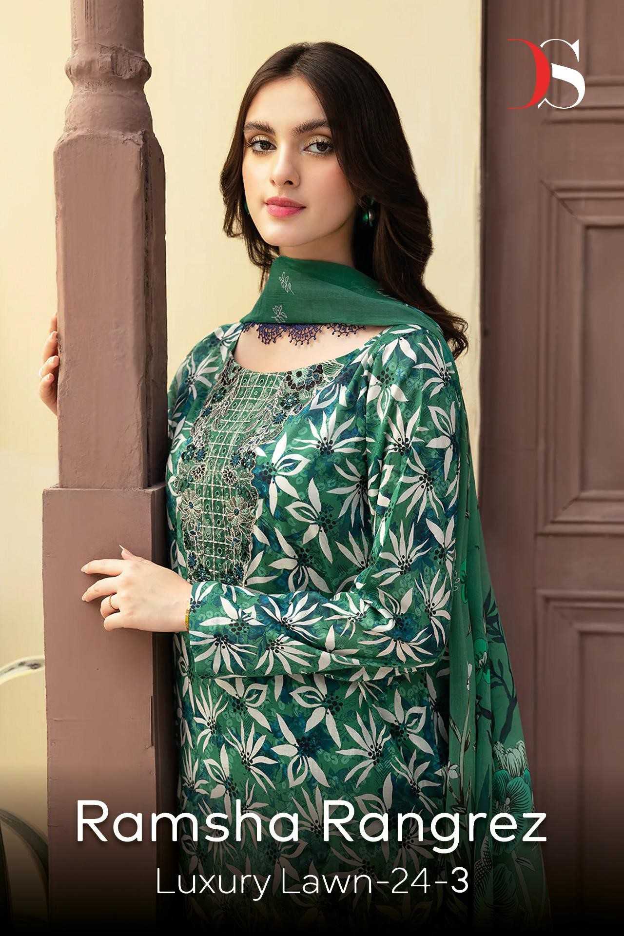 ramsha rangrez 24-3 luxury lawn by deepsy suits heavy embroidery cotton 3pcs suits