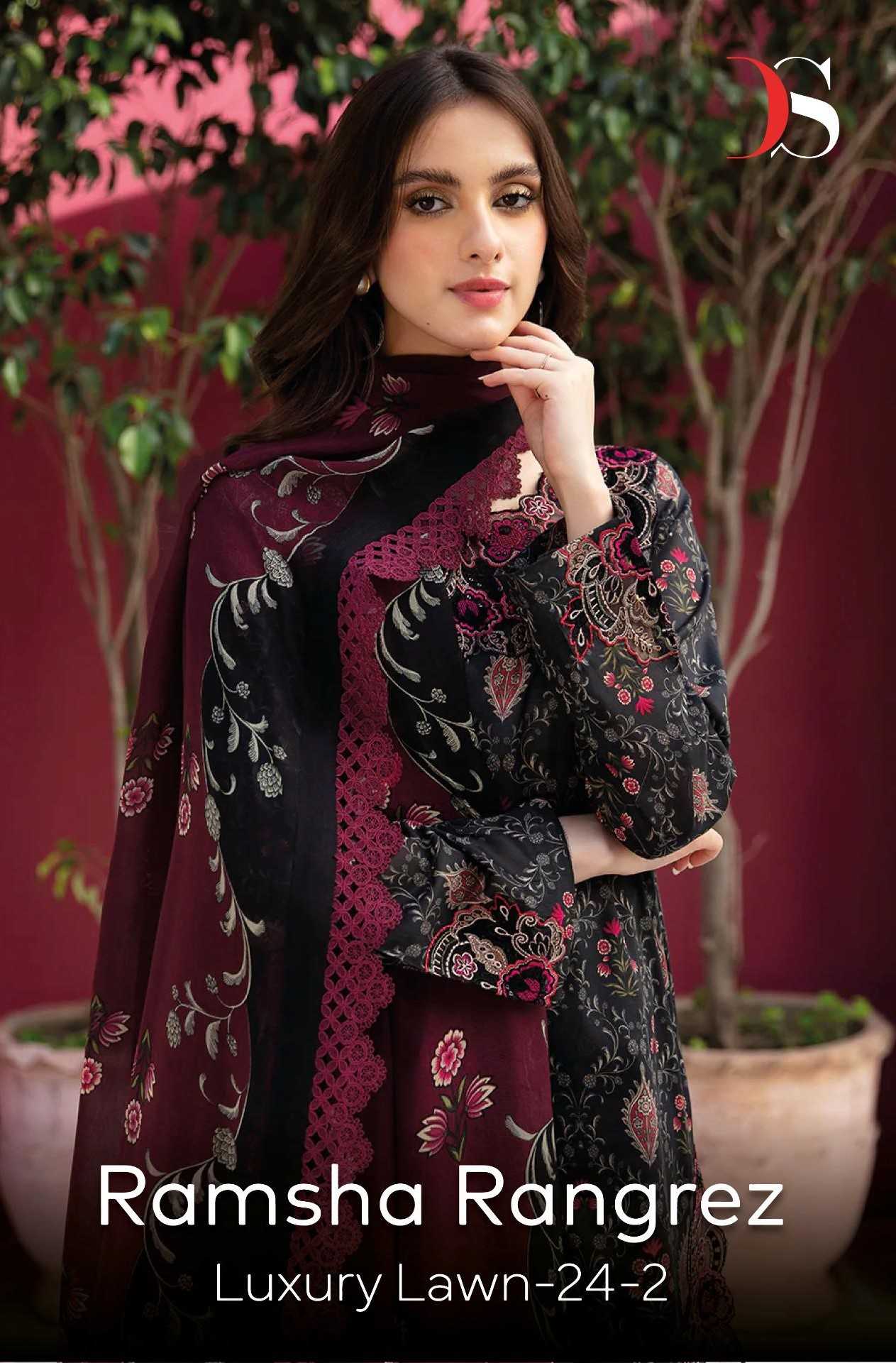 ramsha rungrez 24 - 2 luxury lawn by deepsy suits cotton fancy pakistani dress material 