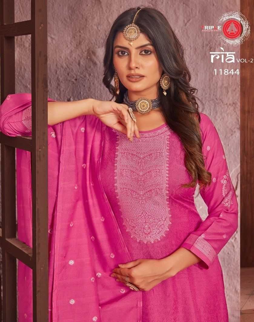 ria vol 2 by triple a muslin designer weaving lakhnavi work unstitch salwar suit 