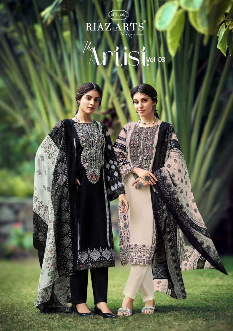 riaz arts the artist vol 3 print heavy pakistani neck embroidery salwar kameez 