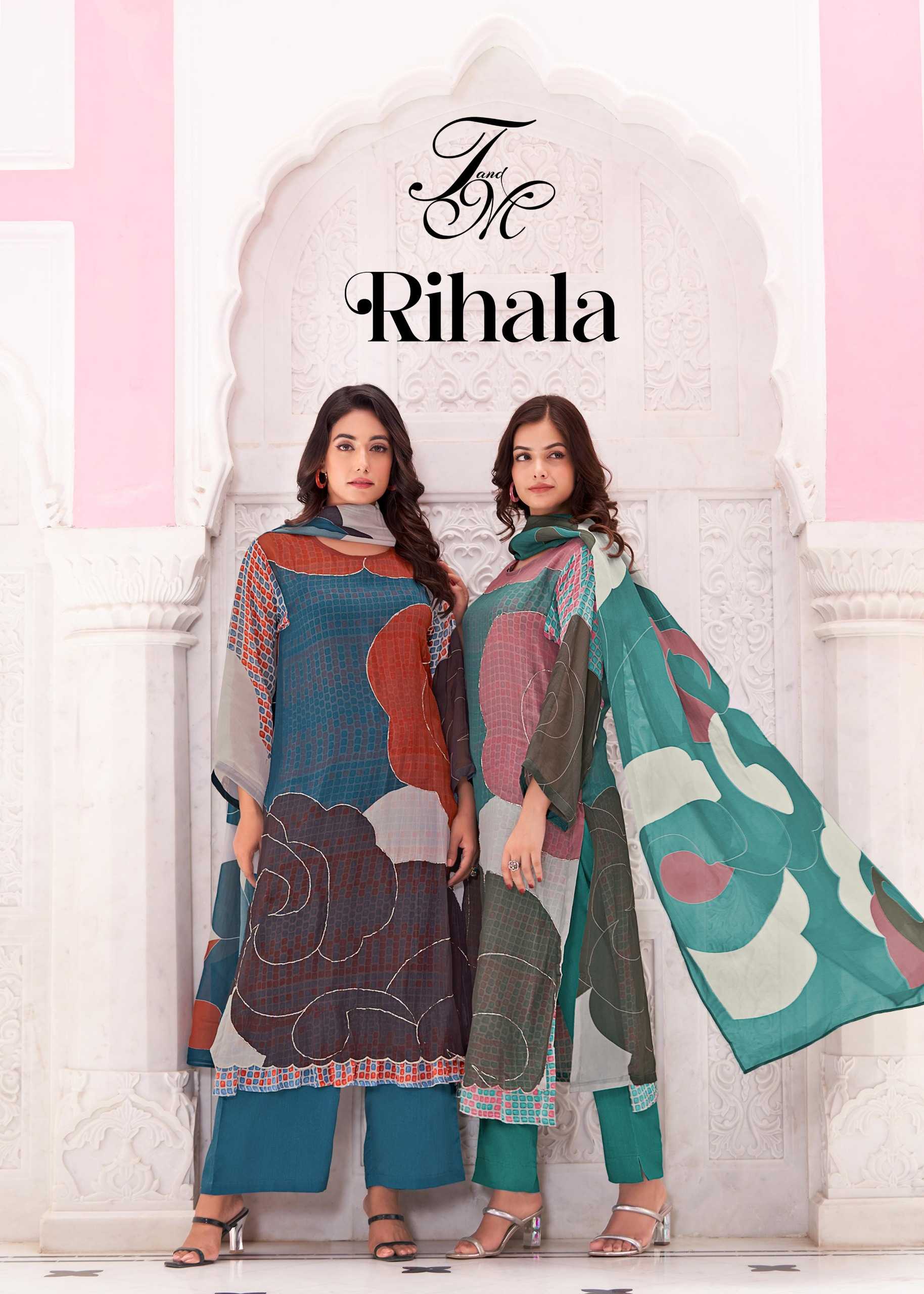 rihala by t&m thread work organza digital printed 3pcs ladies suit