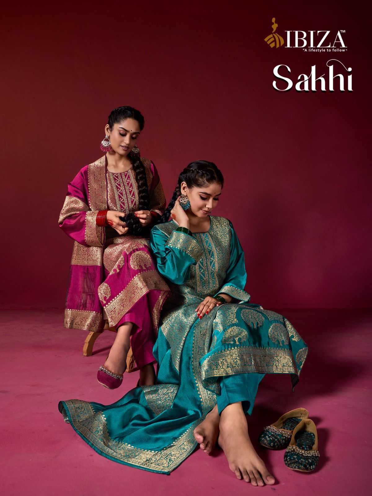 sakhi by ibiza party wear stylish look banglory silk salwar kameez 