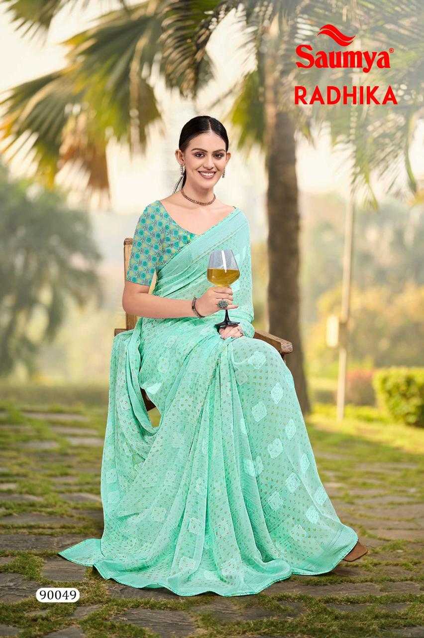 saumya radhika satin print georgette comfy wear saree supplier  