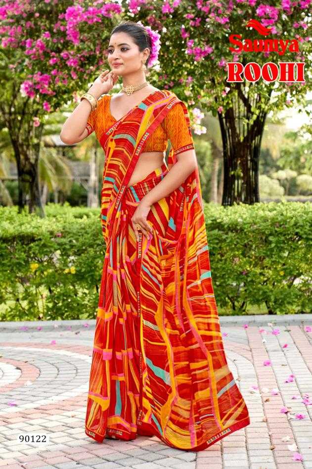 saumya roohi fancy georgette embroidery lace regular wear saree wholesaler 