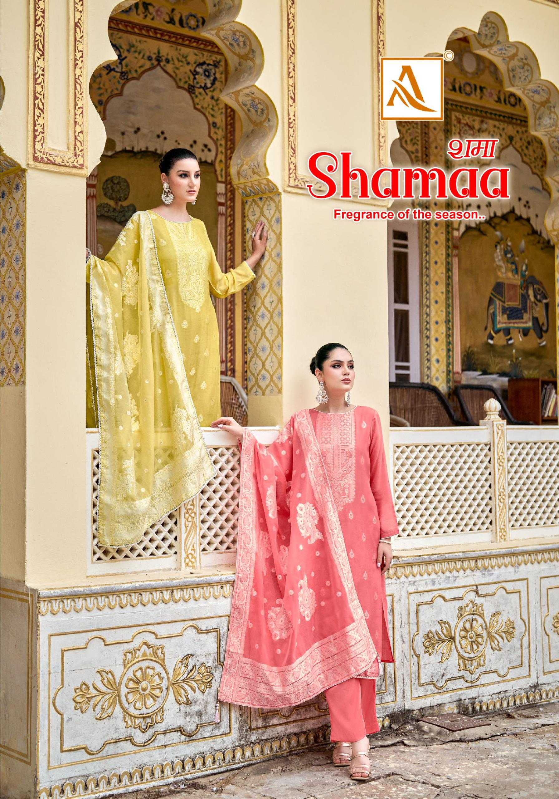 shamaa vol 3 by alok suits viscose jacquard designer 3pcs suits