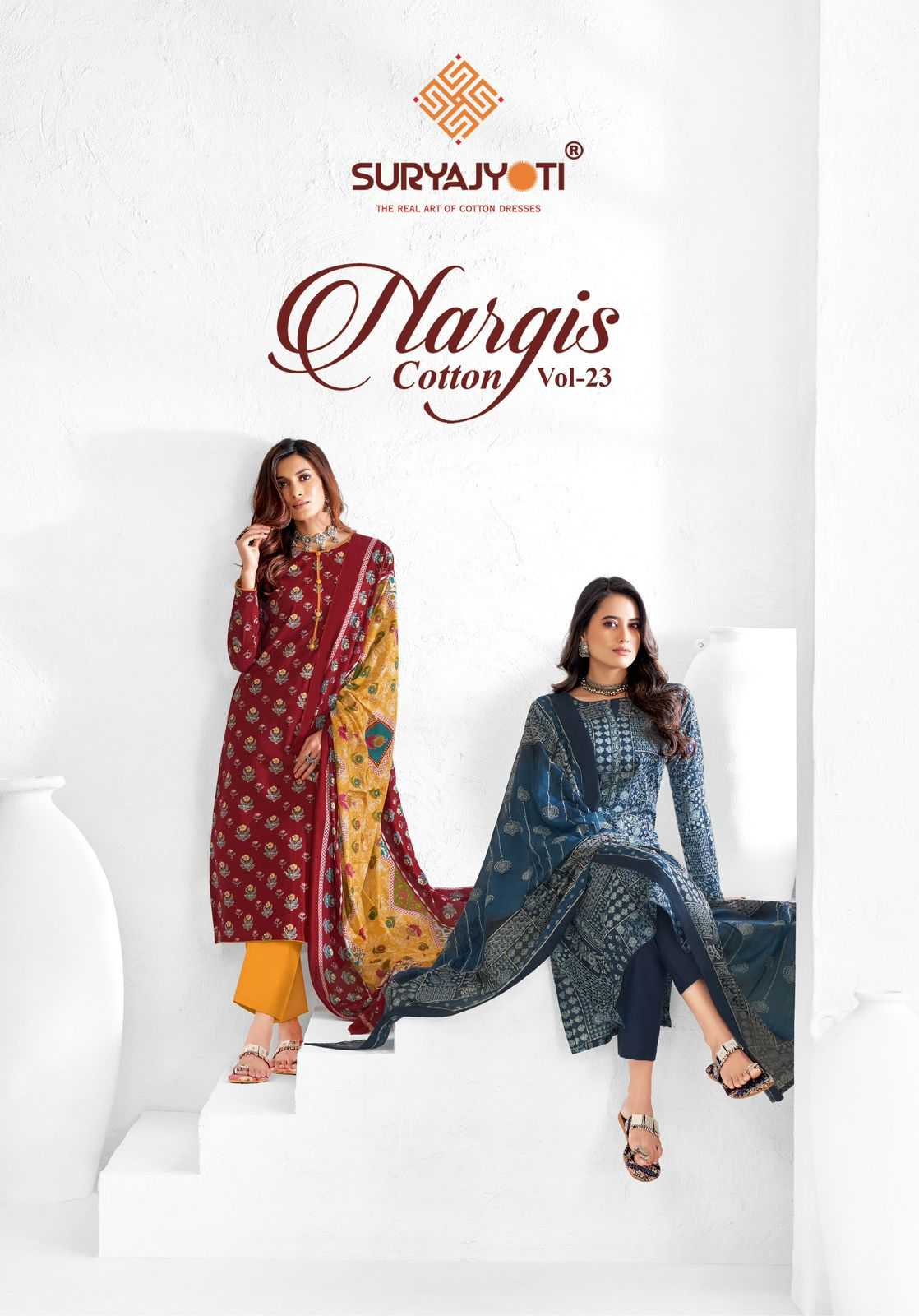 suryajyoti nargis cotton vol 23 cotton hit design 3pcs dress