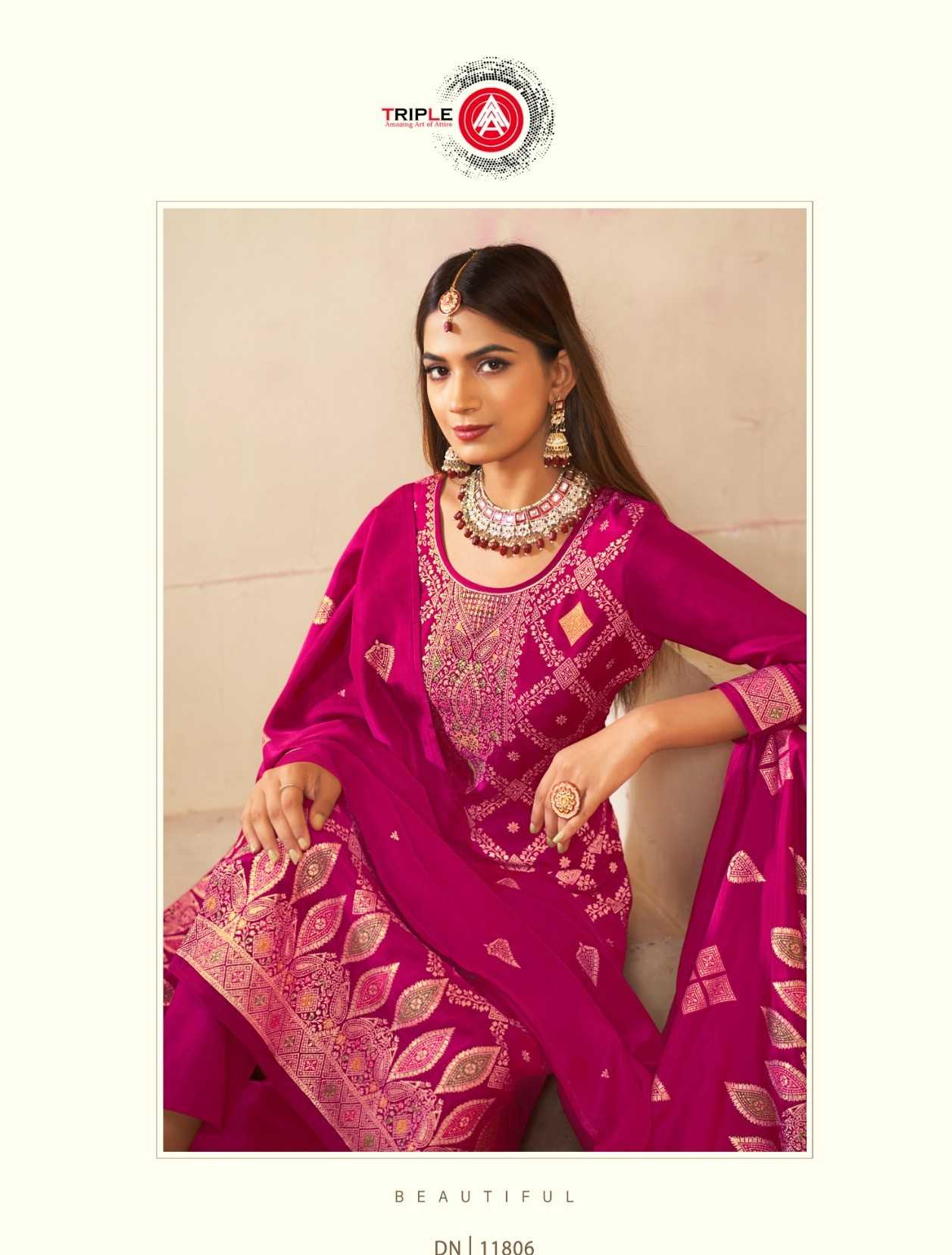 triple a cred viscose russian silk minakari work classic look salwar suit 