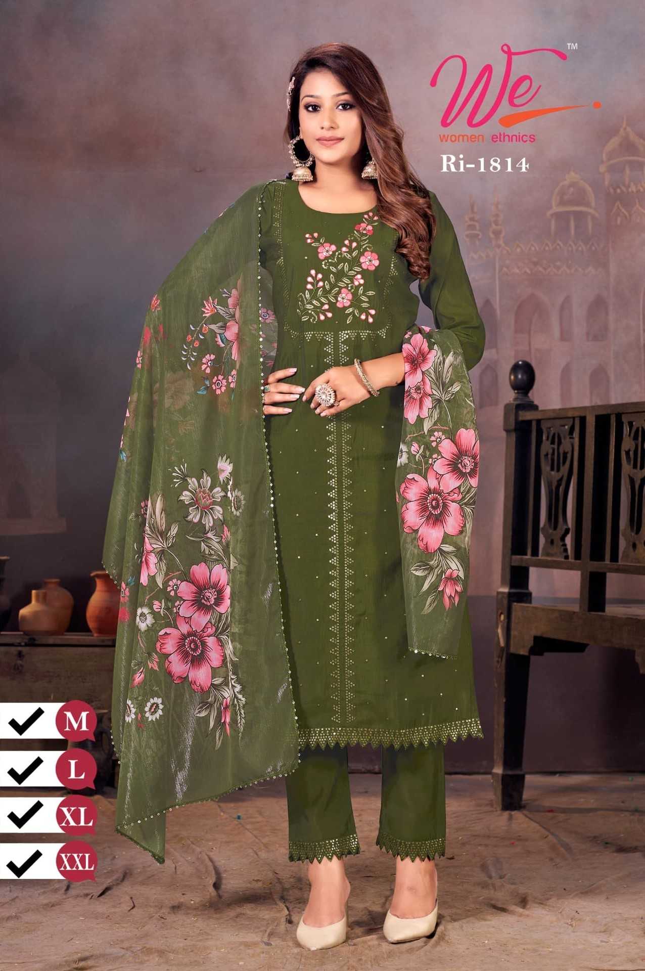 we women ethnic 1814 & 1818 fully stitch roman silk combo set festive 3pcs dress