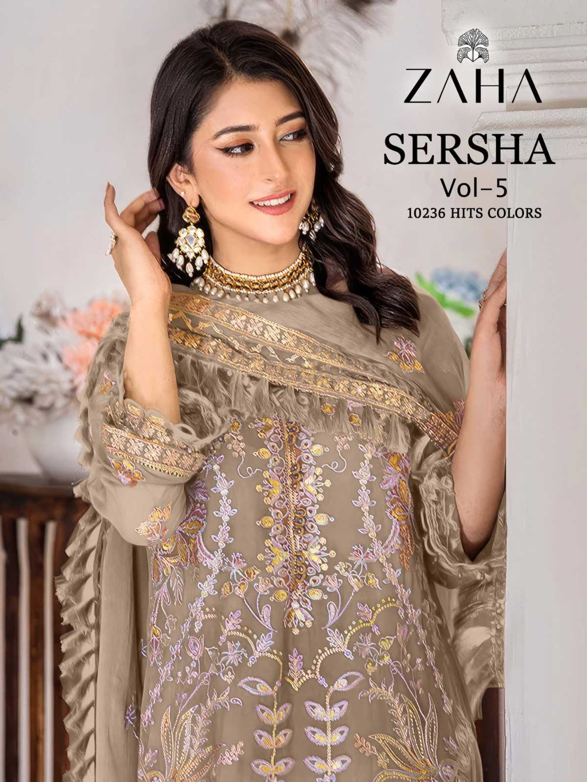 zaha sersha vol 5 organza embroidered modal pakistani salwar kameez 