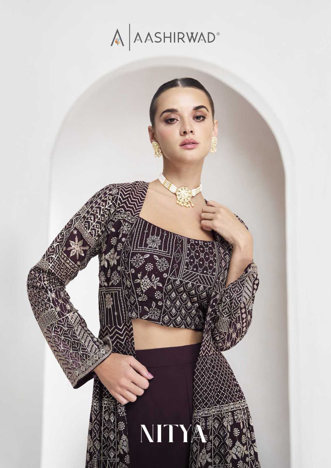 aashirwad creation nitya 10041-10044 fashionable georgette fully stitch indo western dress 