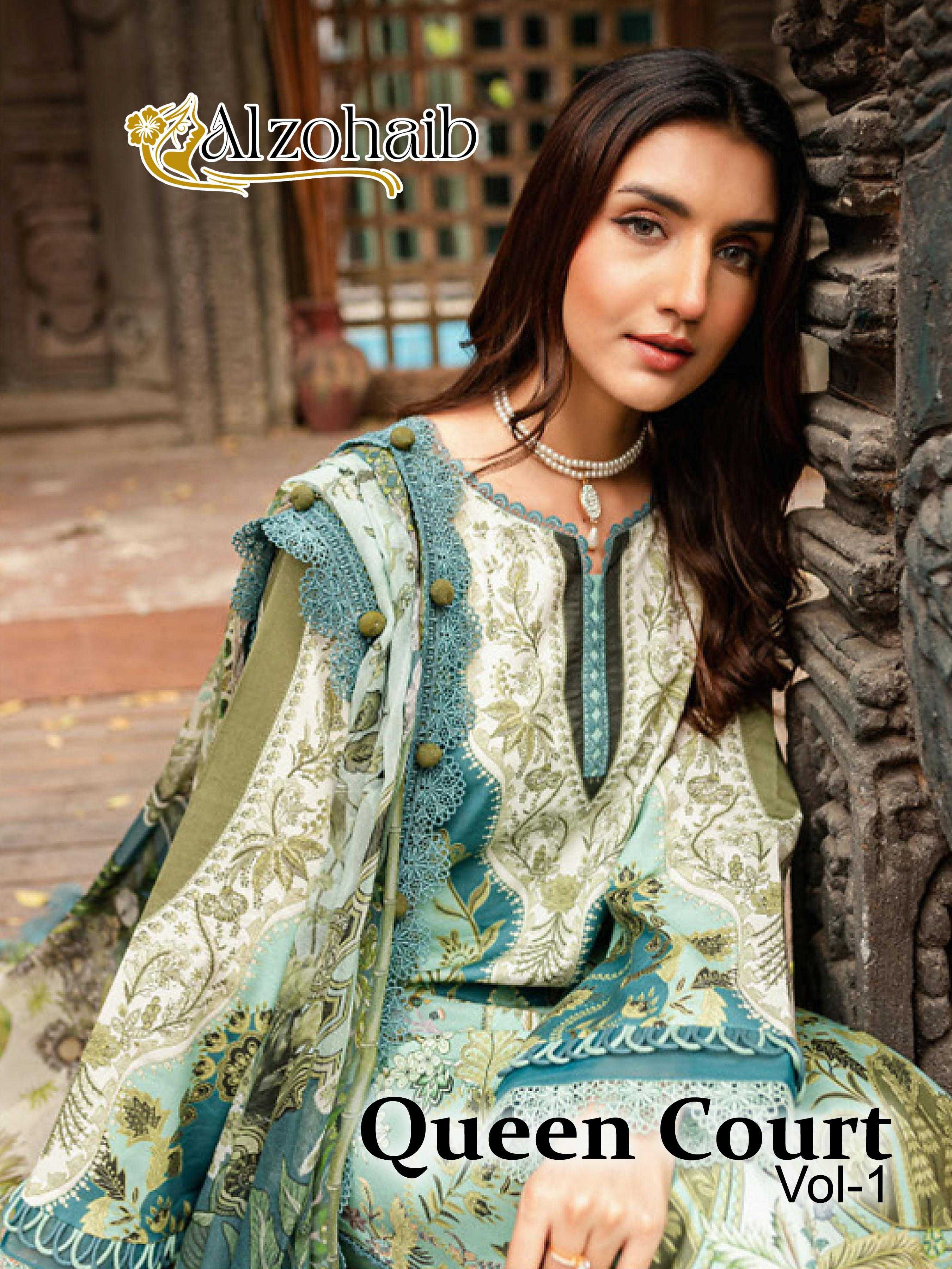 alzohaib launch queen court vol 1 cotton print modern pakistani dress 
