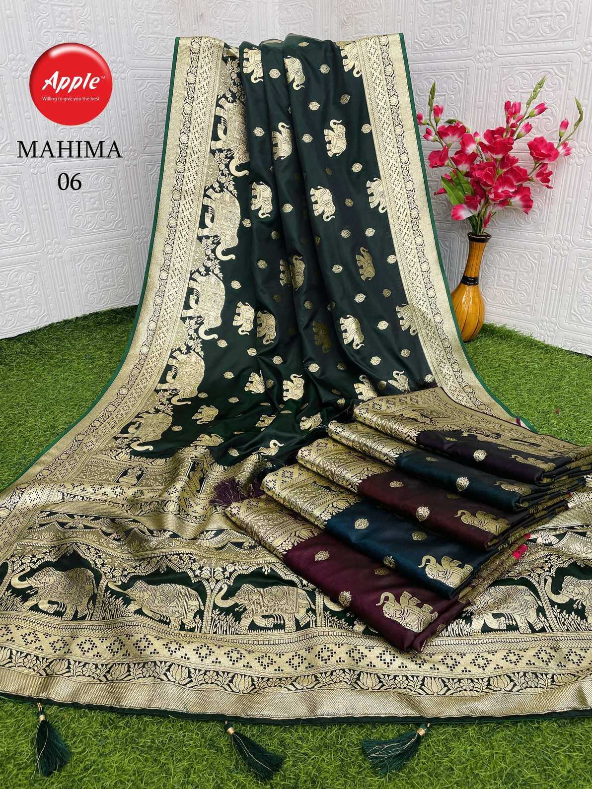apple mahima 6 colour matching sartin silk saree collection