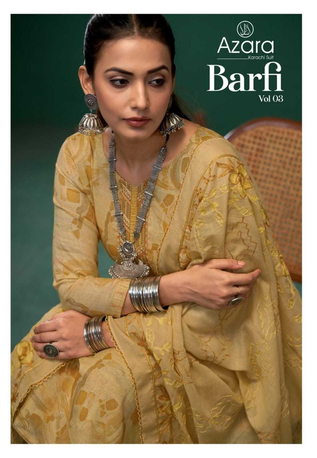 barfi vol 3 by azara radhika fashion cotton print embroidery work unstitch 3pcs dress